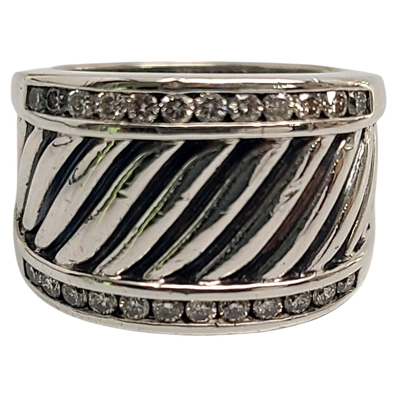 David Yurman Sterling Silver Diamond Cigar Cable Ring