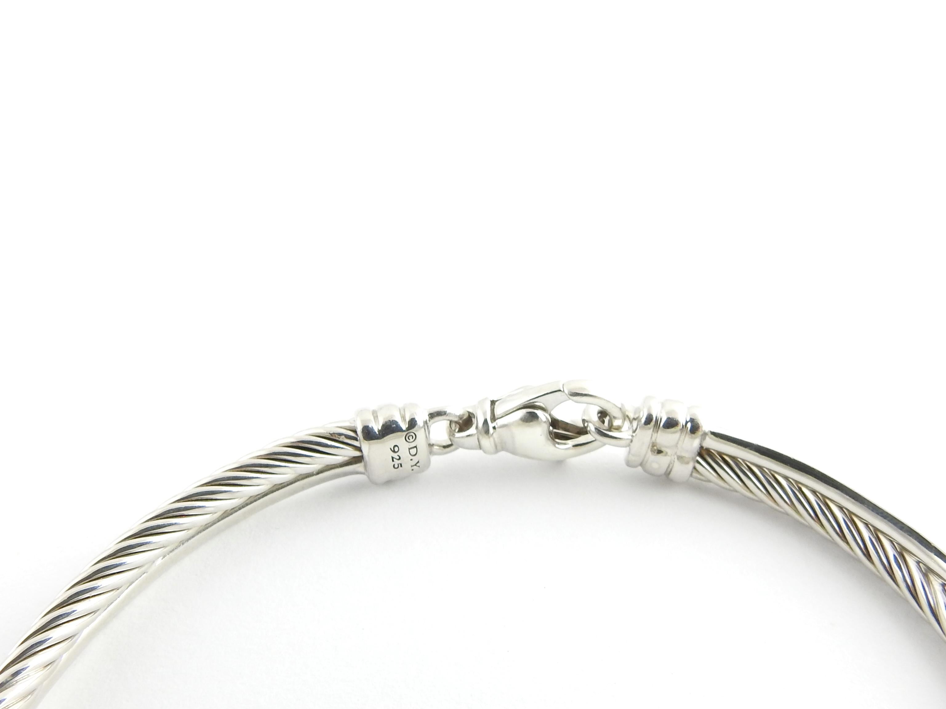 David Yurman Sterling Silver Diamond Crossover Cable Bracelet In Good Condition In Washington Depot, CT