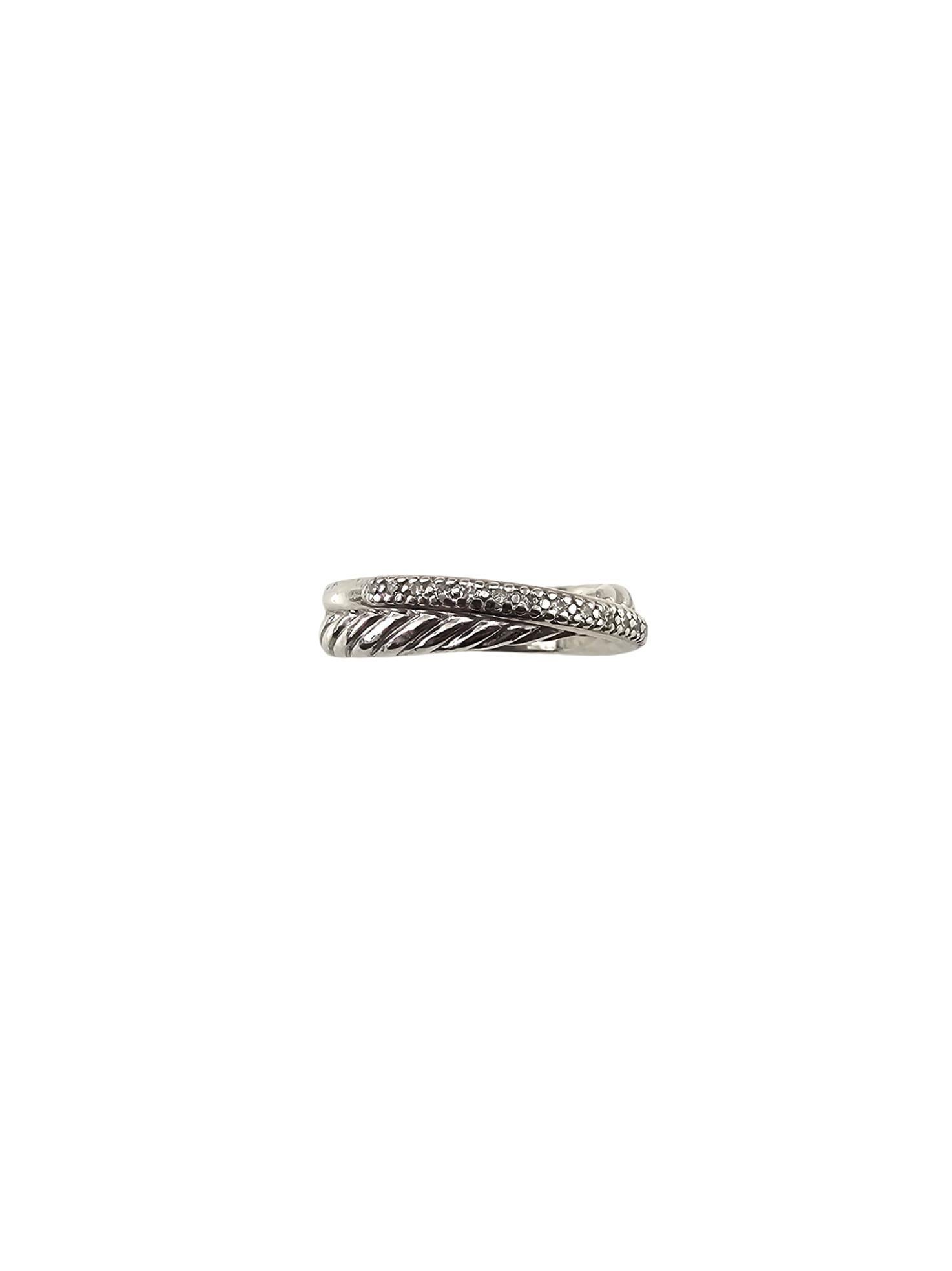David Yurman Sterling Silver Diamond Crossover Ring Size 7 w/Pouch #24655 For Sale