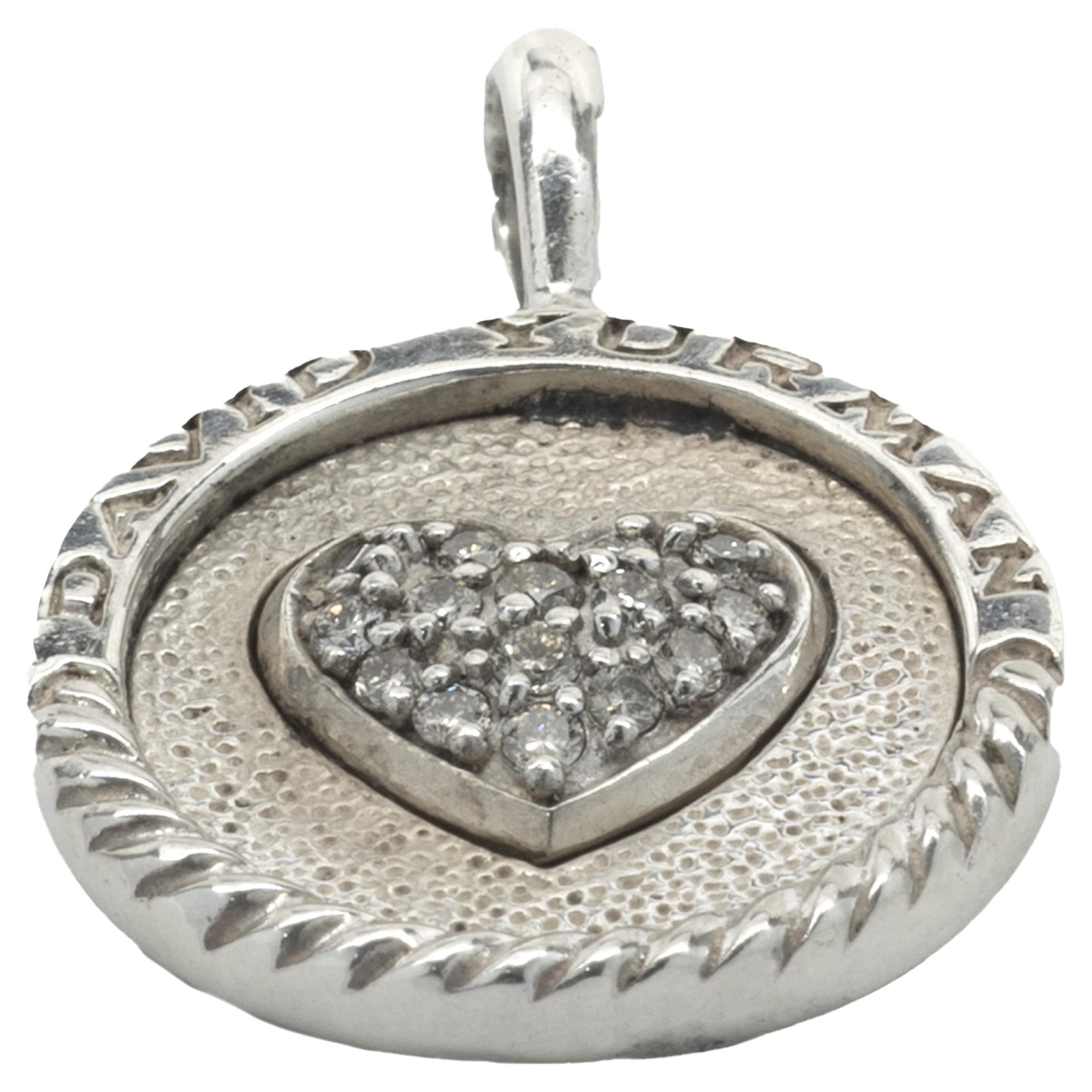 David Yurman Sterling Silver Diamond Heart Circle Pendant For Sale