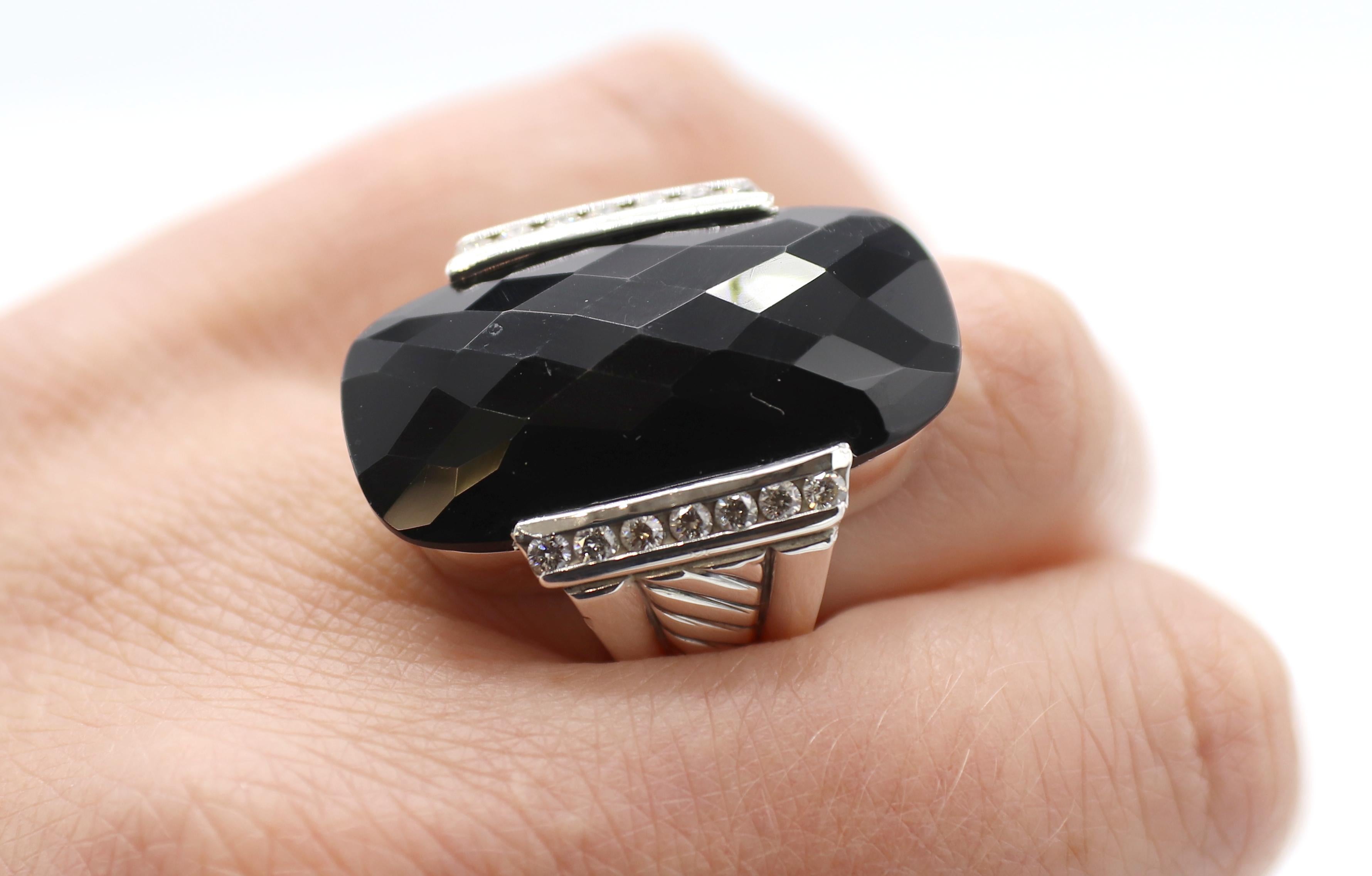 David Yurman Sterling Silver & Diamond Onyx Cocktail Ring  In Excellent Condition In  Baltimore, MD