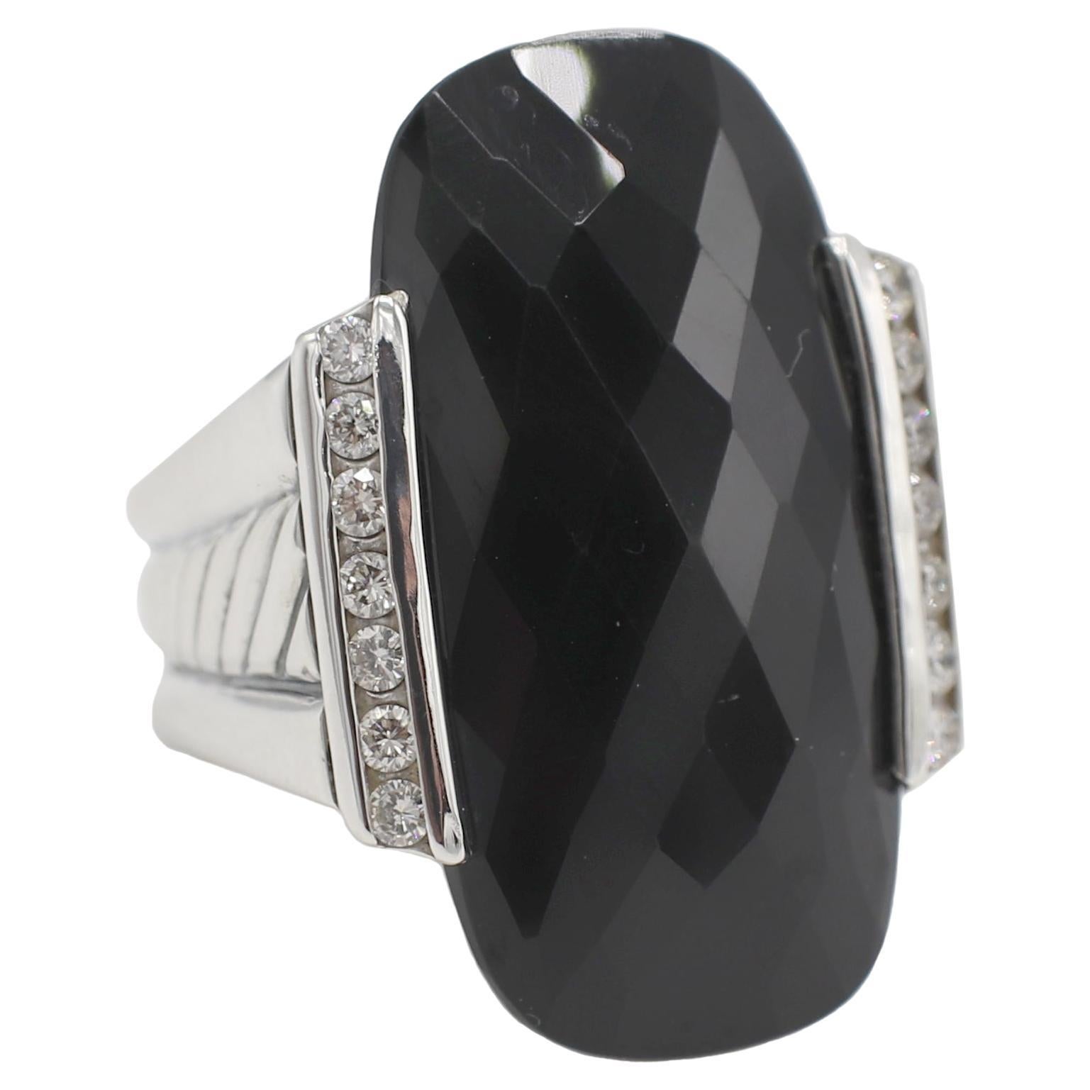 David Yurman Sterling Silver & Diamond Onyx Cocktail Ring 