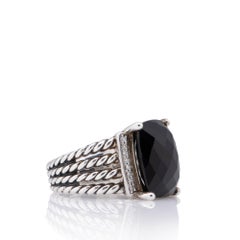 David Yurman Sterling Silver Diamond Onyx Wheaton Ring - Size 8