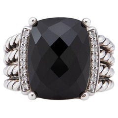 David Yurman Sterling Silver Diamond Onyx Wheaton Ring - Size 8