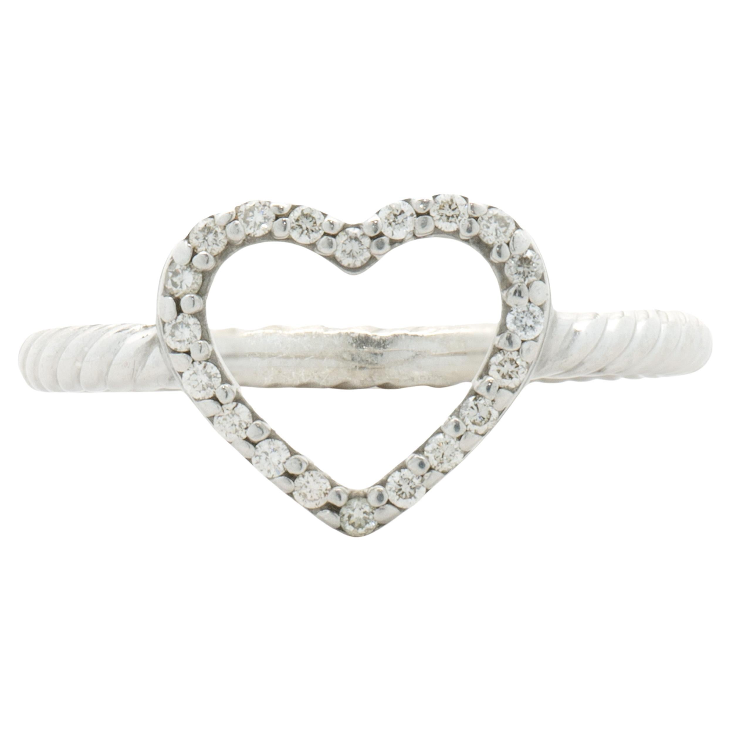 David Yurman Sterling Silver Diamond Open Heart Cable Ring