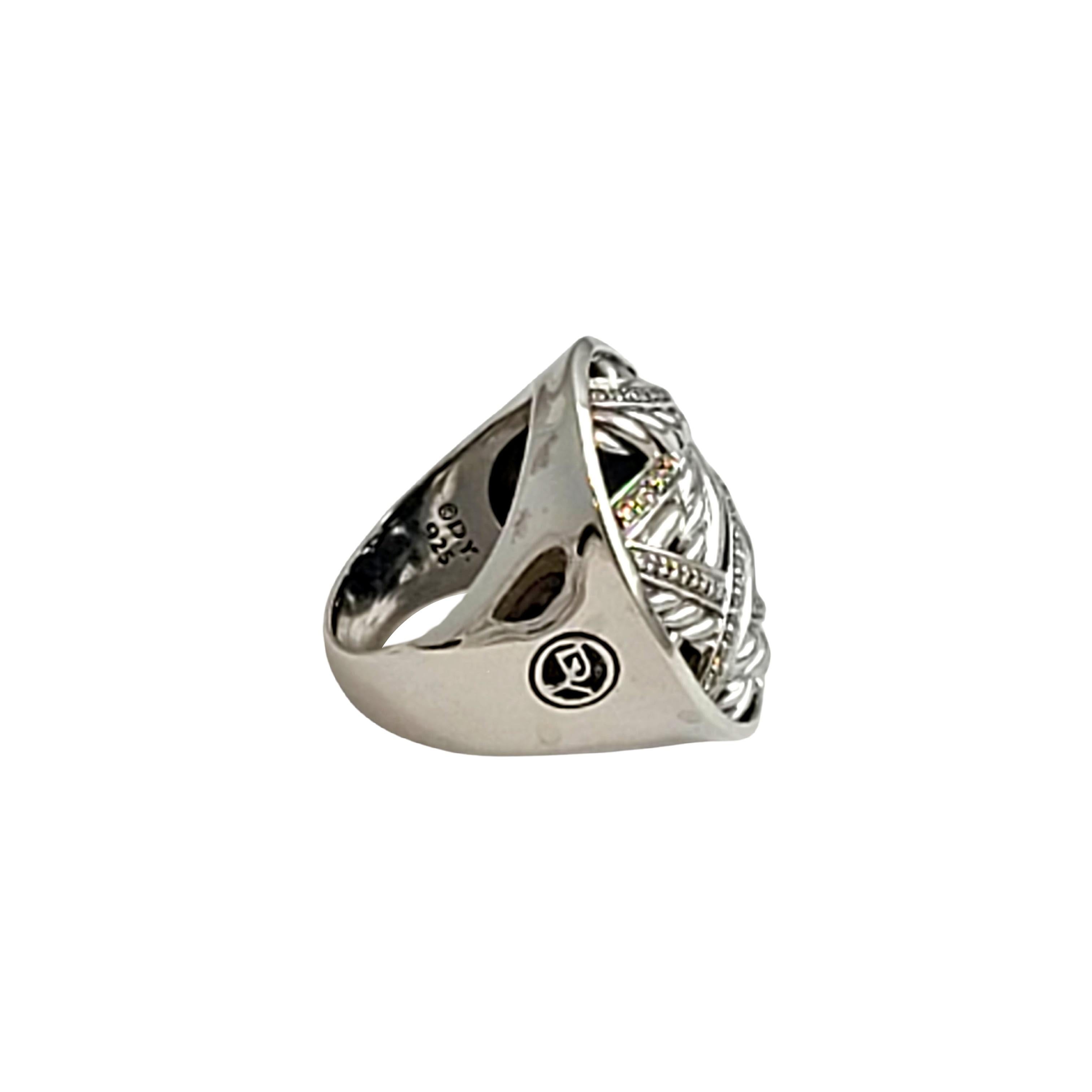 David Yurman Sterling Silver Diamond Papyrus Oval Ring In Good Condition In Washington Depot, CT