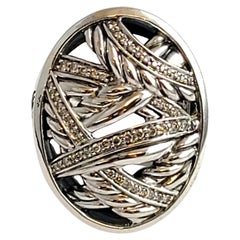 David Yurman Anello ovale con papiro e diamanti in argento sterling