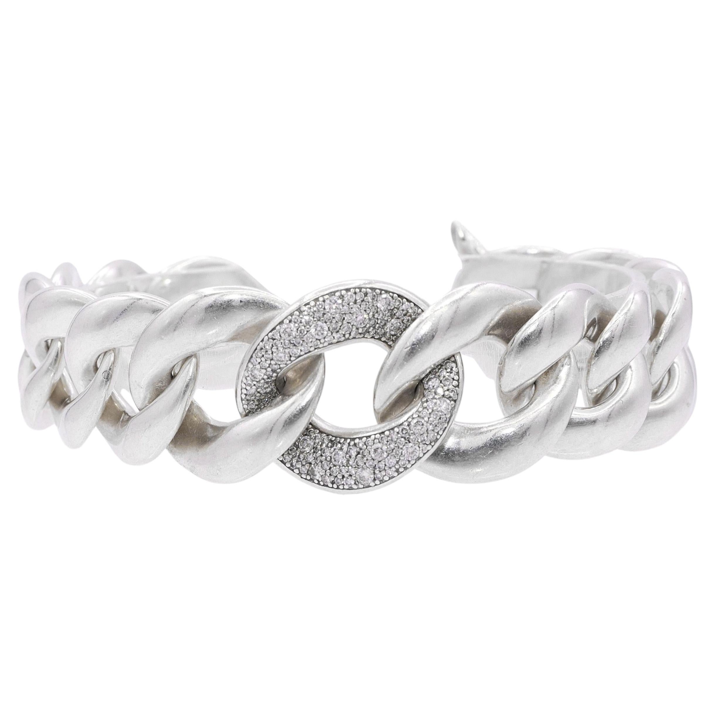 Pre-owned David Yurman Sterling Silver Diamond Pav� Belmont Curb Link Bracelet In Multiple