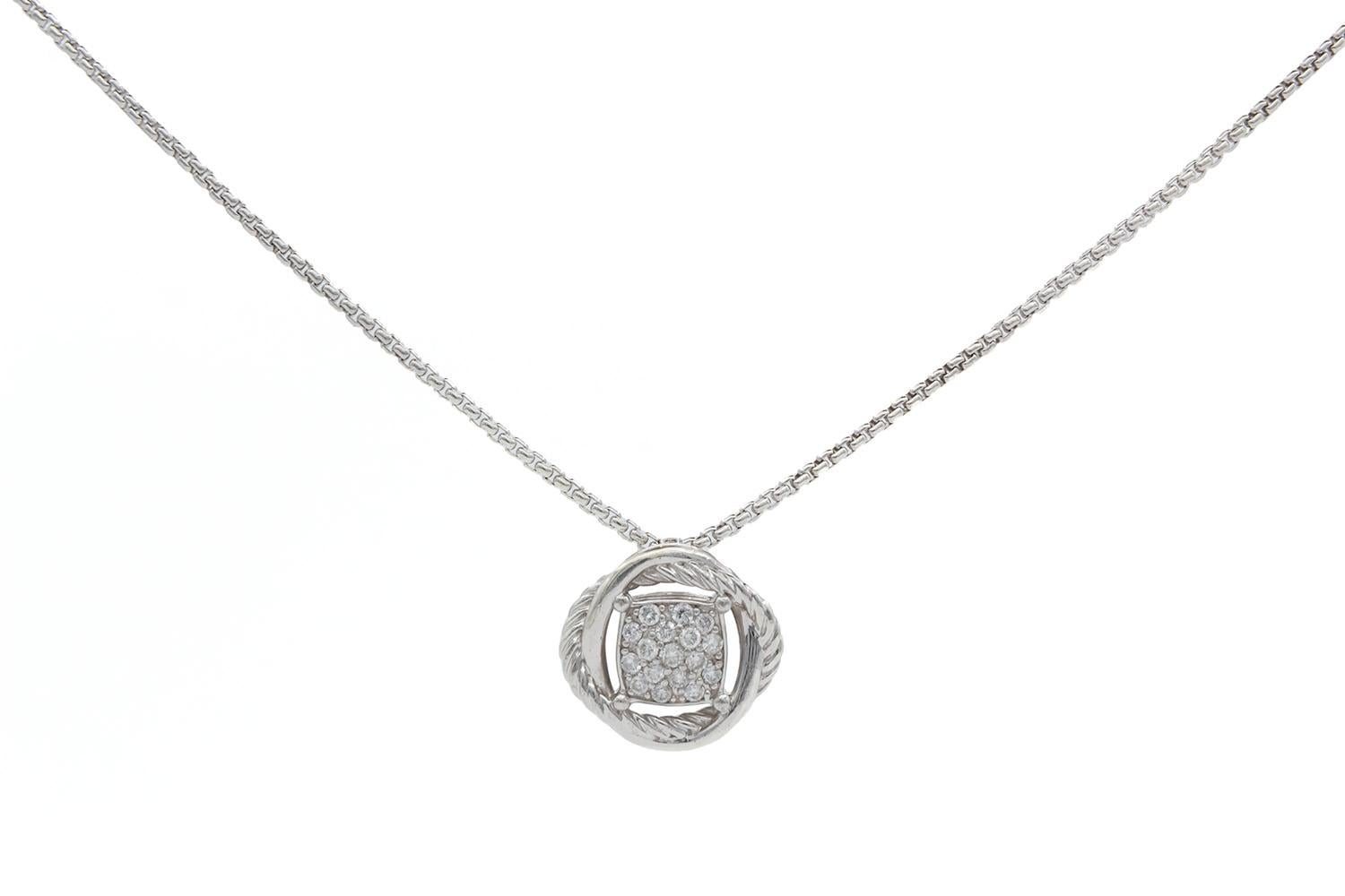 We are pleased to offer this David Yurman Sterling Silver & Diamond Pave Infinity Cable Necklace Pendant. The Infinity line features the classic David Yurman styling and can be worn or day or night, casually and effortlessly. The pendant is 15mm x