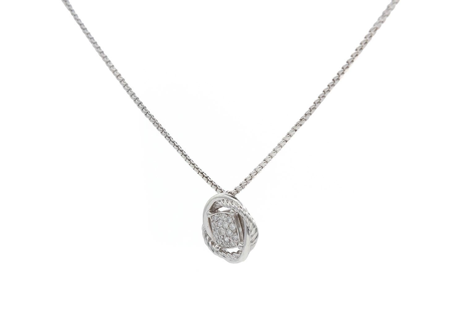 Contemporary David Yurman Sterling Silver & Diamond Pave Infinity Cable Necklace Pendant
