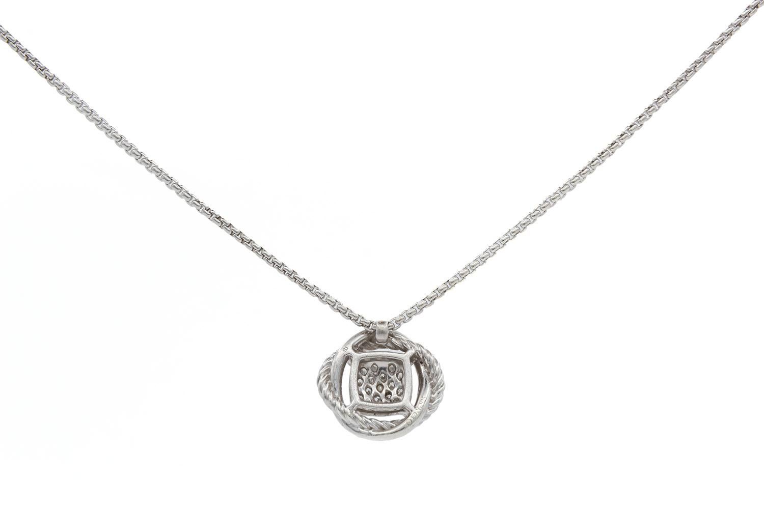 Round Cut David Yurman Sterling Silver & Diamond Pave Infinity Cable Necklace Pendant