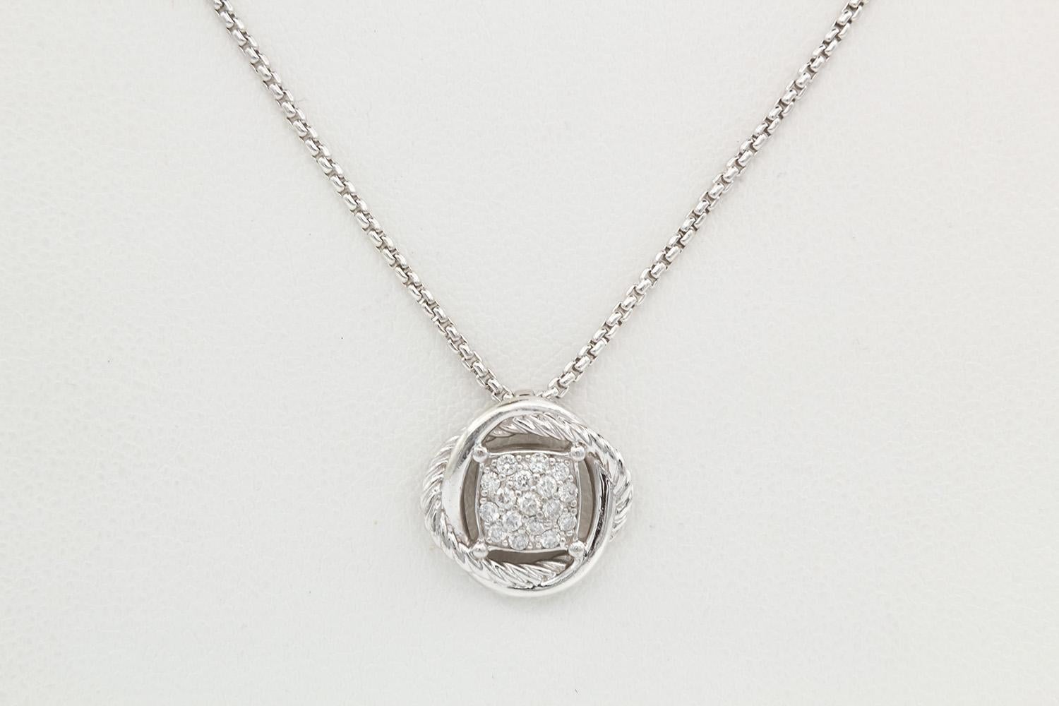 David Yurman Sterling Silver & Diamond Pave Infinity Cable Necklace Pendant 1