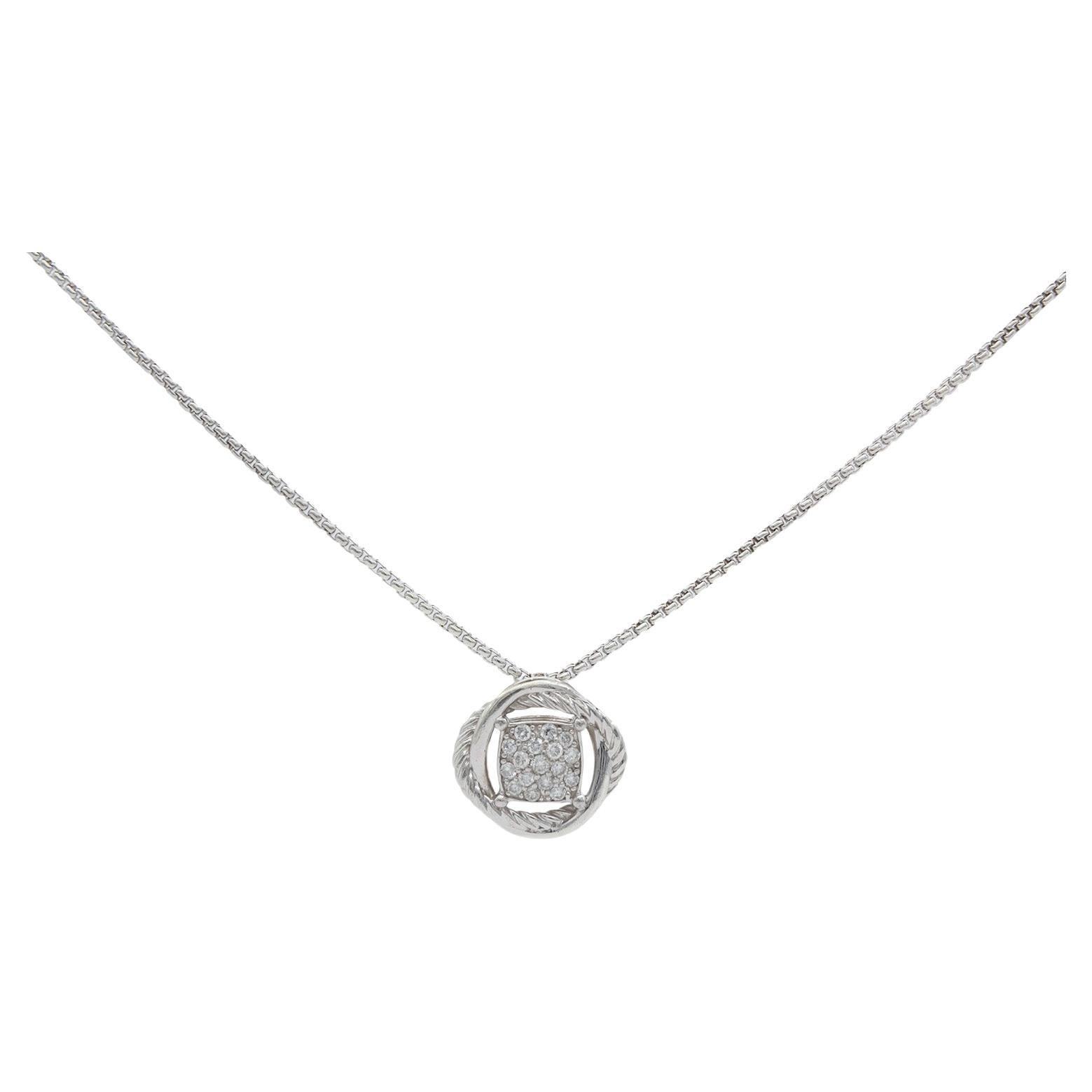 David Yurman Sterling Silver & Diamond Pave Infinity Cable Necklace Pendant