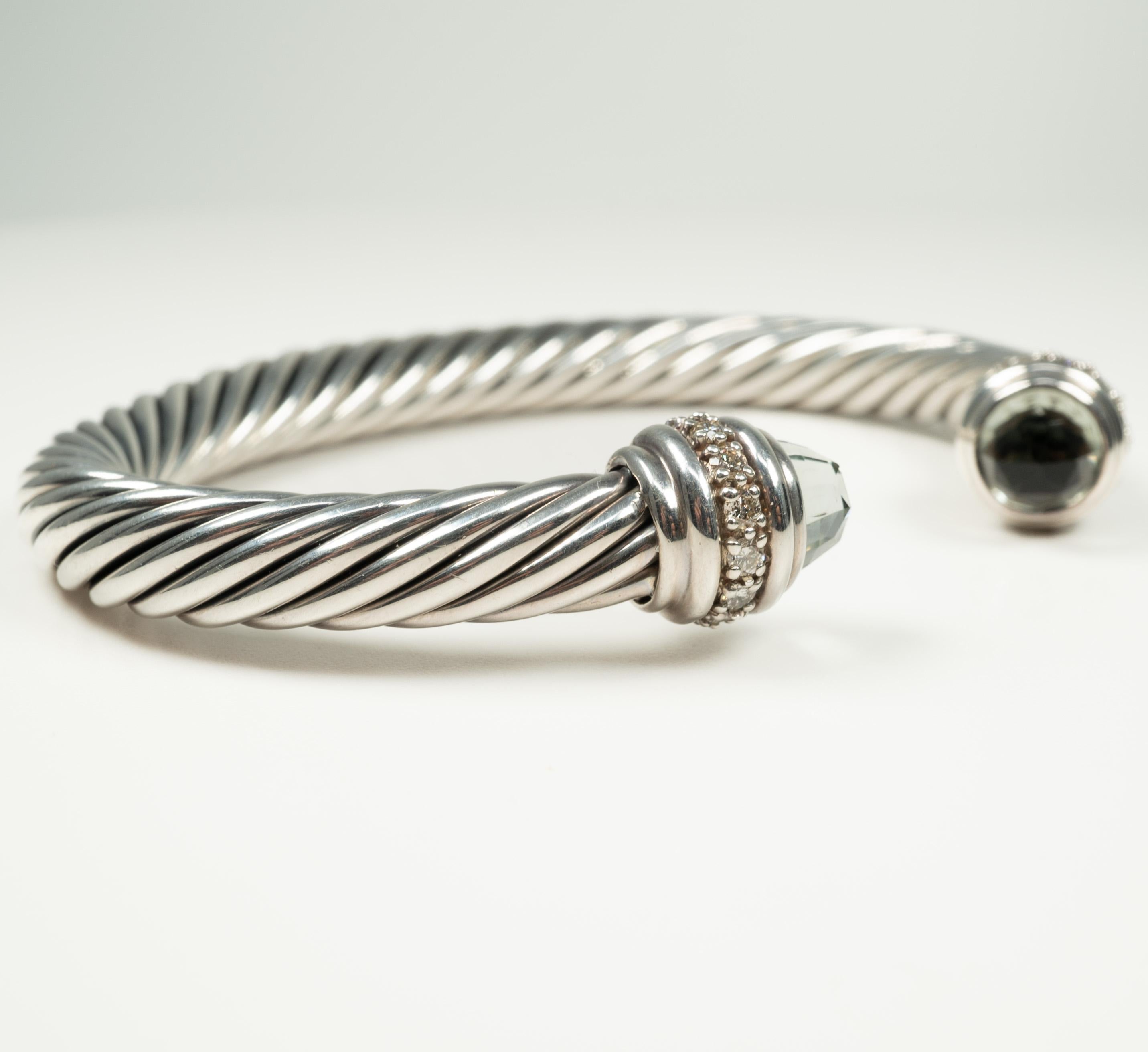 From famed designer David Yurman, this sterling silver, diamond  and prasiolite cable bracelet is a true classic!

