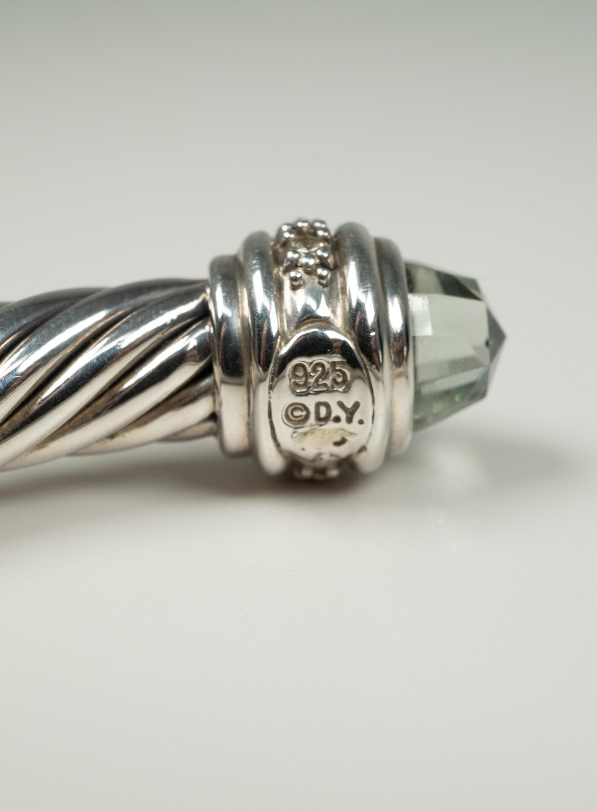 Women's or Men's David Yurman Sterling Silver Diamond Prasiolite Cable Bracelet