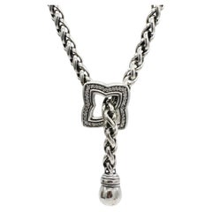 David Yurman Sterling Silver Diamond Quatrefoil Adjustable Wheat Chain Necklace