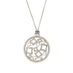 David Yurman Sterling Silver Diamond Quatrefoil Disc Necklace