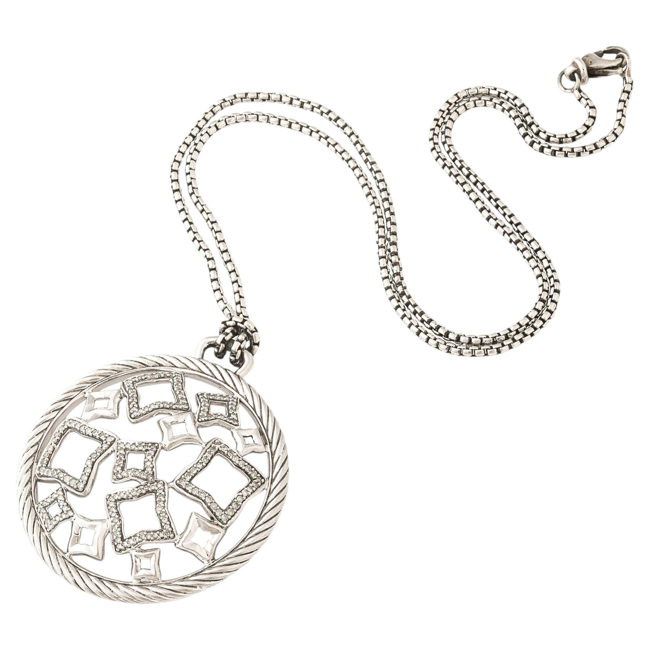 David Yurman Collar de Plata de Ley con Disco Cuatrifolio de Diamantes
