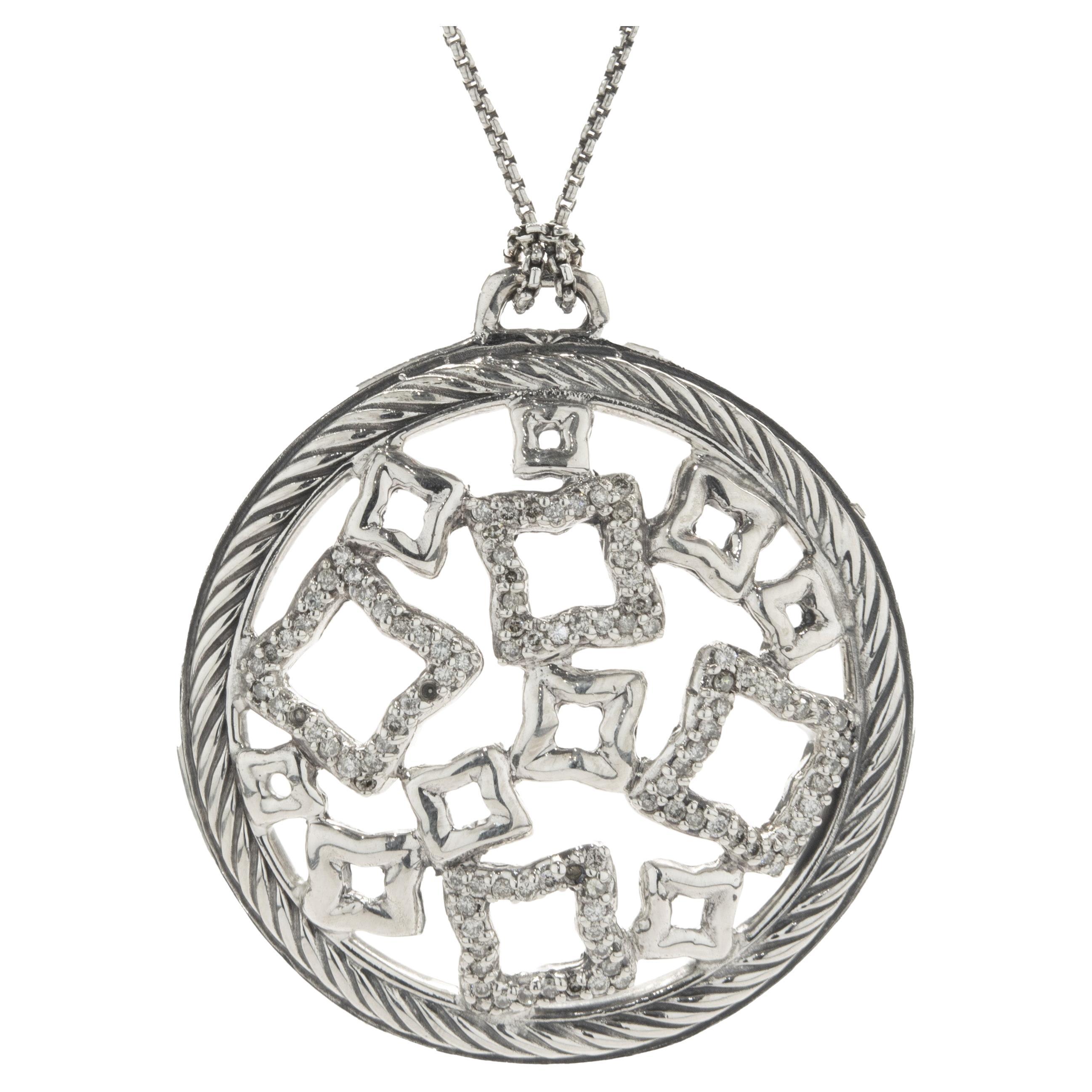 David Yurman Sterling Silver Diamond Quatrefoil Disc Necklace For Sale