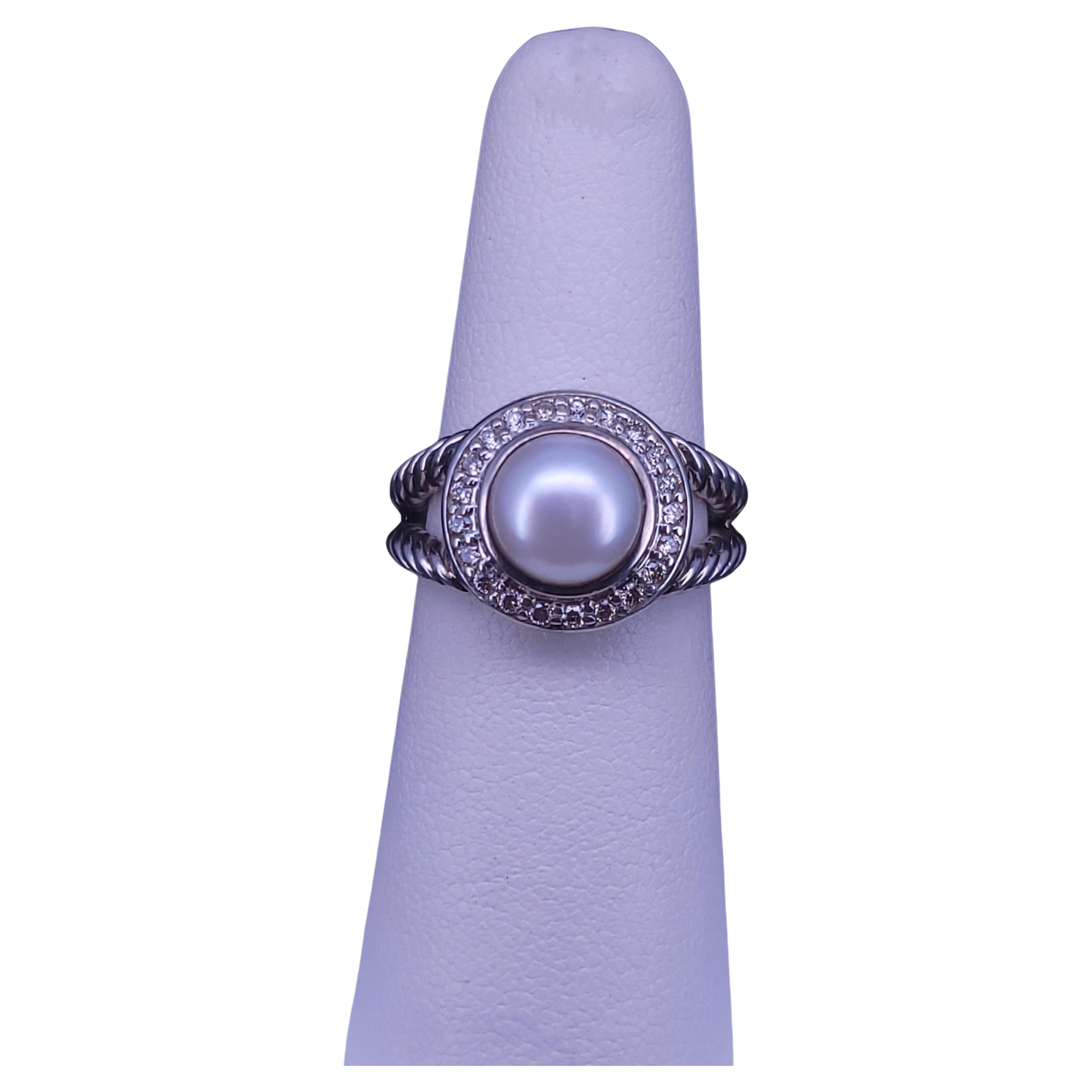 David Yurman Sterling Silver Diamond Ring, Size 5.75 For Sale