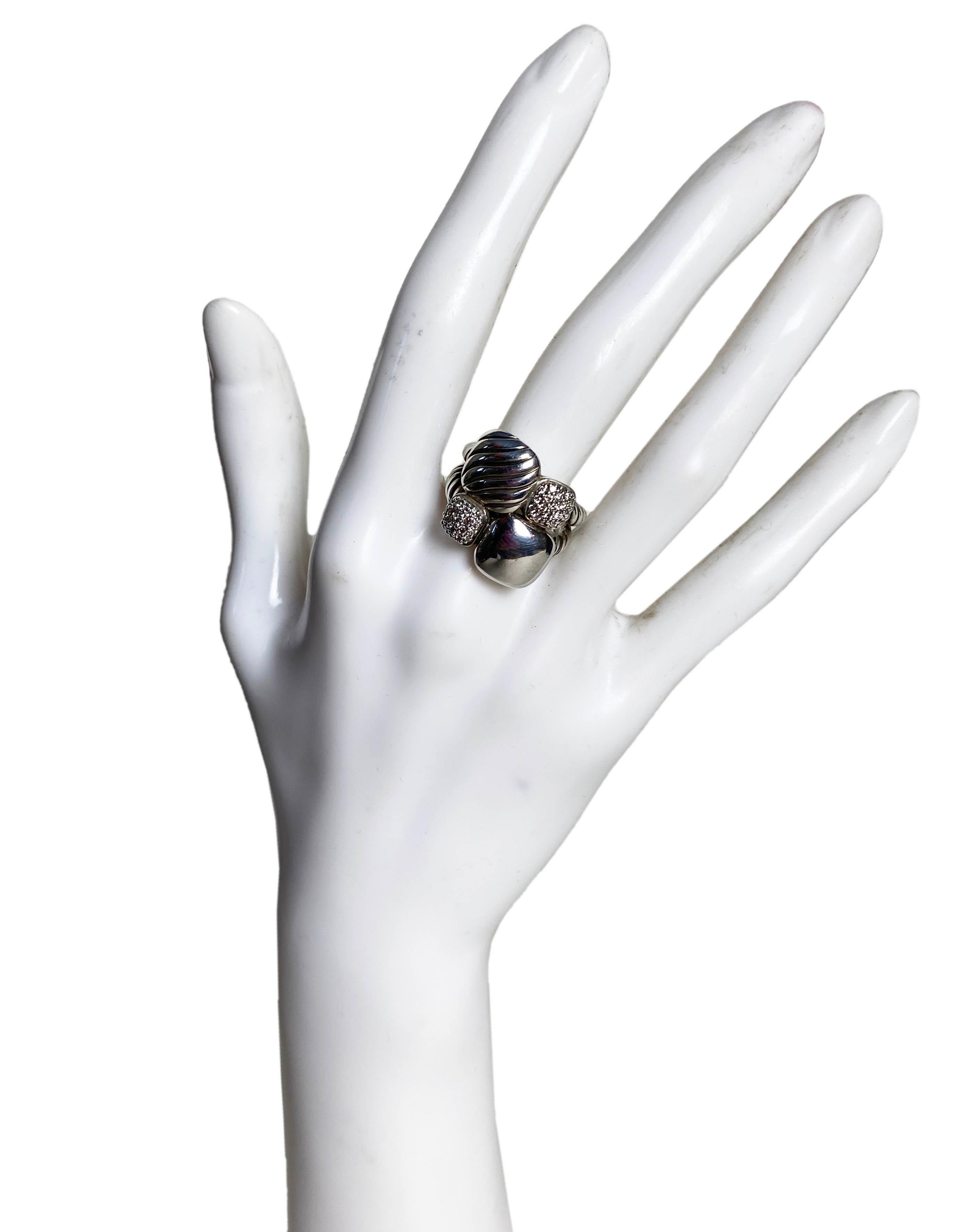 David Yurman Sterling Silver & Diamond Small Cushion Chiclet Ring sz 7

Materials: Sterling silver and diamonds
Hallmarks: DY 925
Overall Condition: Excellent pre-owned
Estimated Retail: $675 plus tax
Includes: David Yurman dustbag

Size: 7 
Band