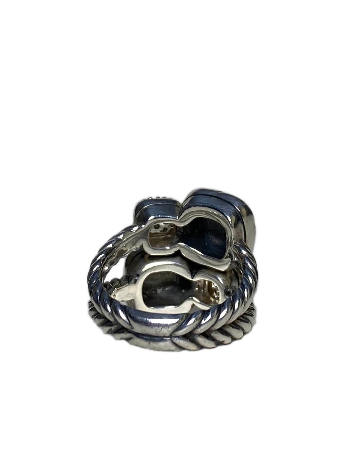 David Yurman Sterling Silver & Diamond Small Cushion Chiclet Ring sz 7 In Excellent Condition In New York, NY