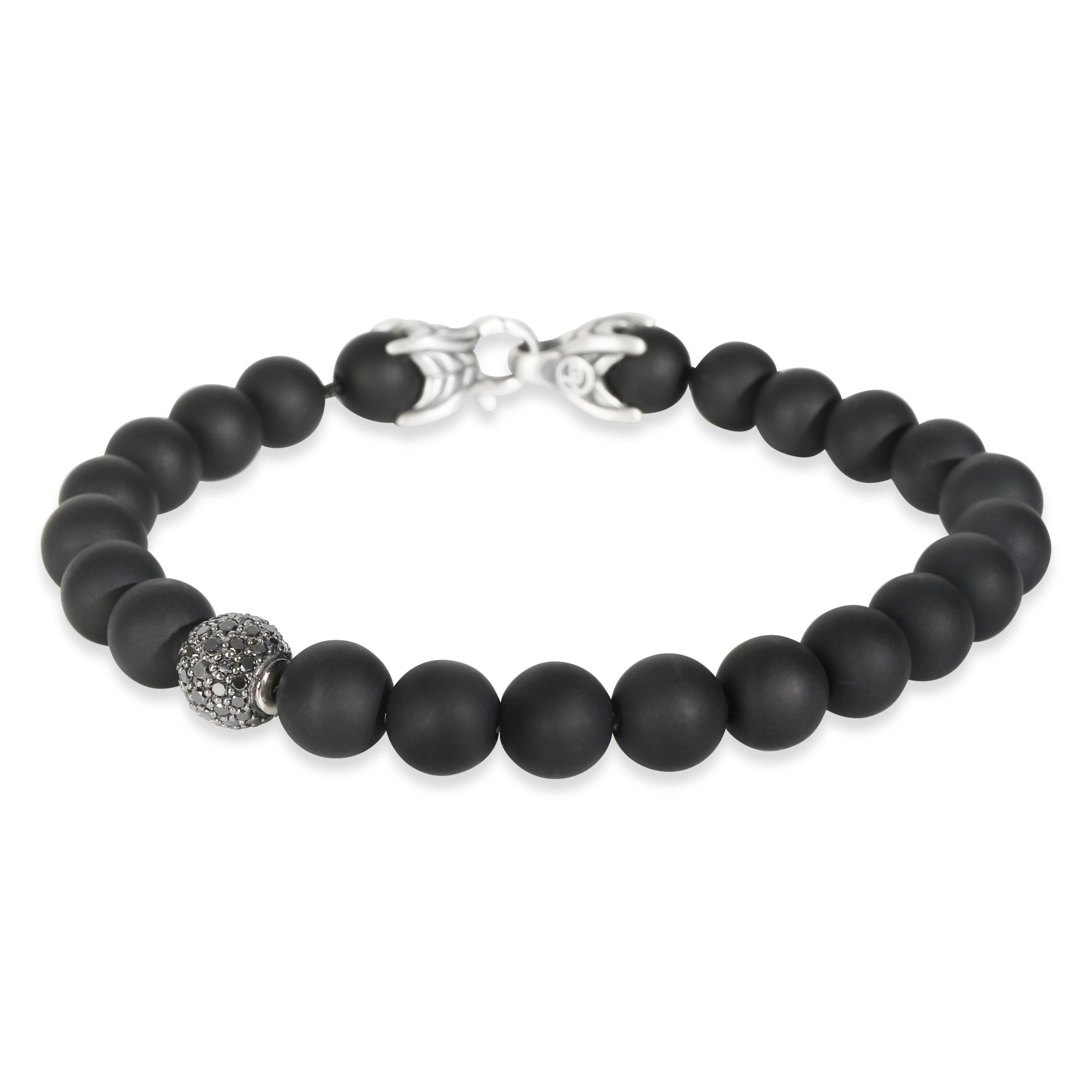 David Yurman Pulsera de cuentas espirituales de plata de ley con diamantes en Excelente estado para la venta en New York, NY