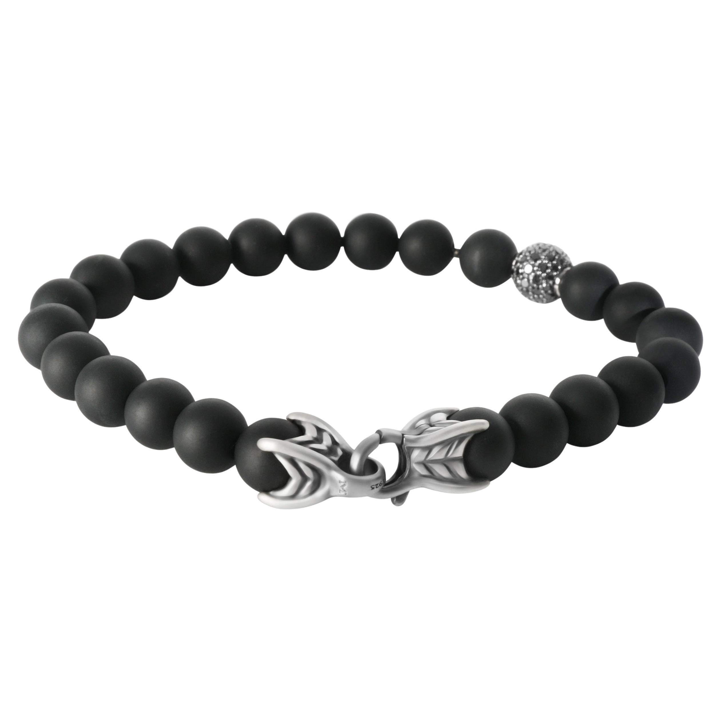 David Yurman Pulsera de cuentas espirituales de plata de ley con diamantes
