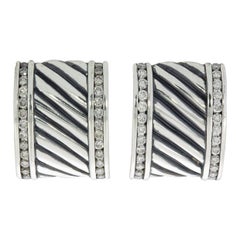 David Yurman Sterling Silver Diamond Thoroughbred Cigar Band Earrings