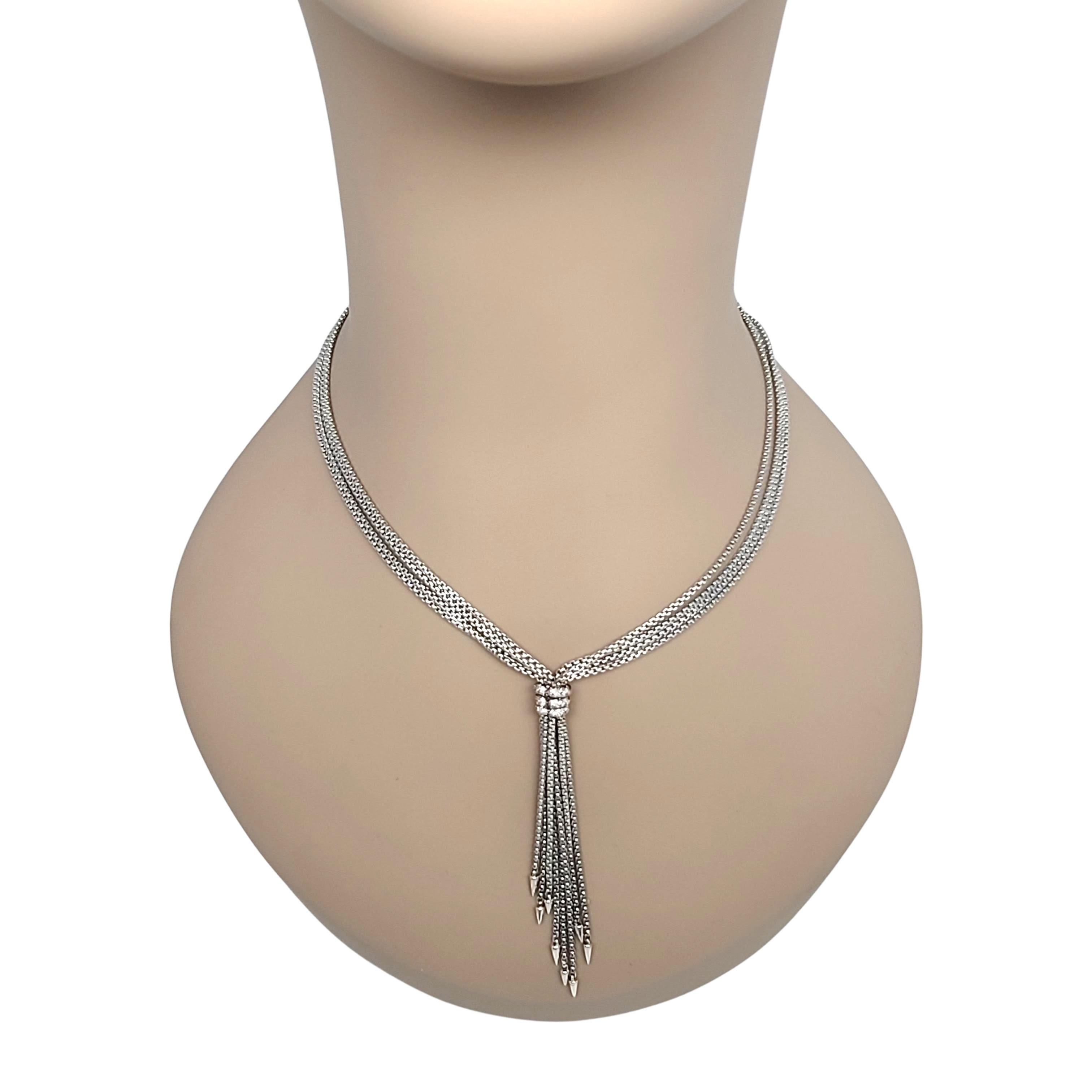 David Yurman Sterling Silver Diamond Willow Drop Tassel Necklace For Sale 3