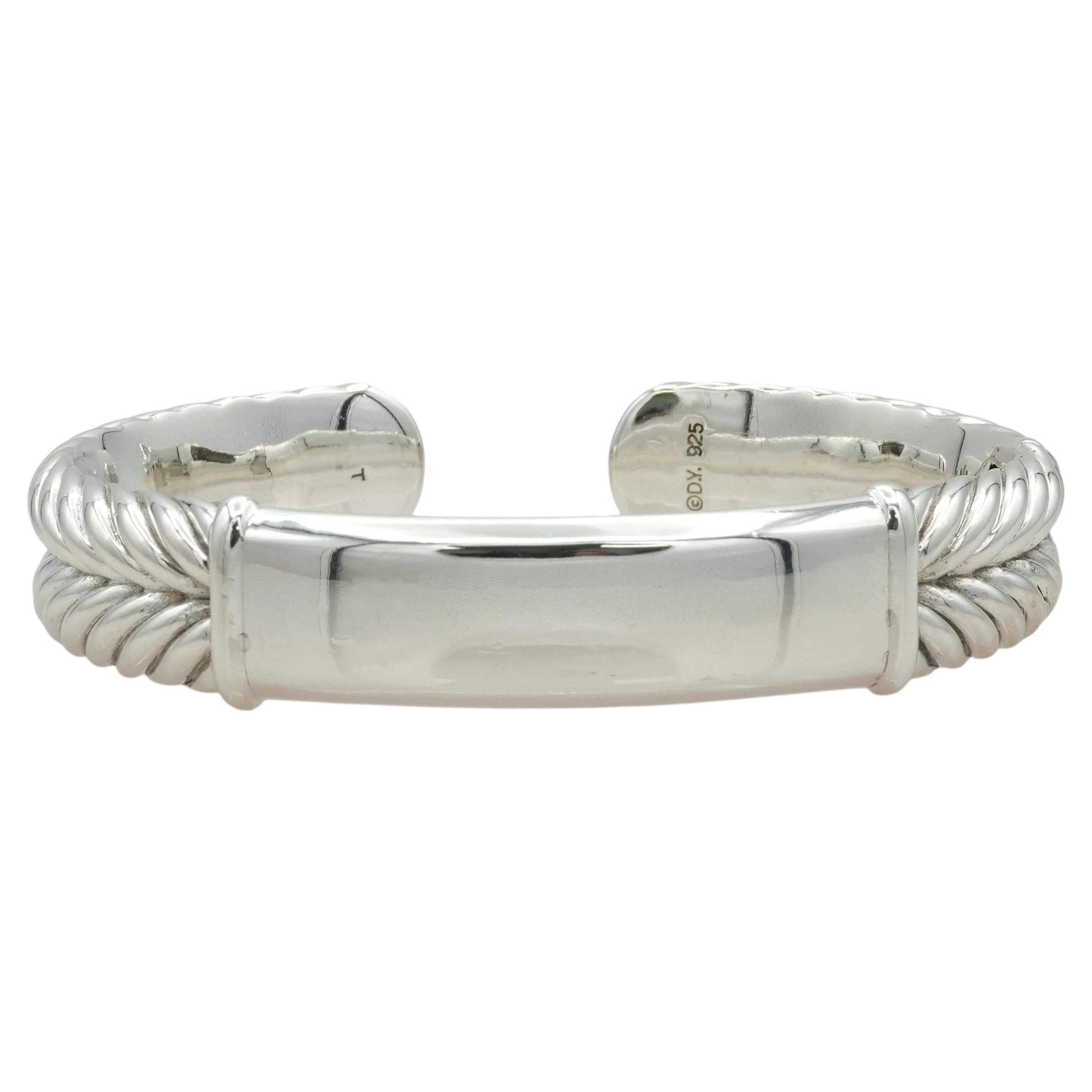 David Yurman Sterling Silver Double Cable Hinged Cuff Bracelet For Sale