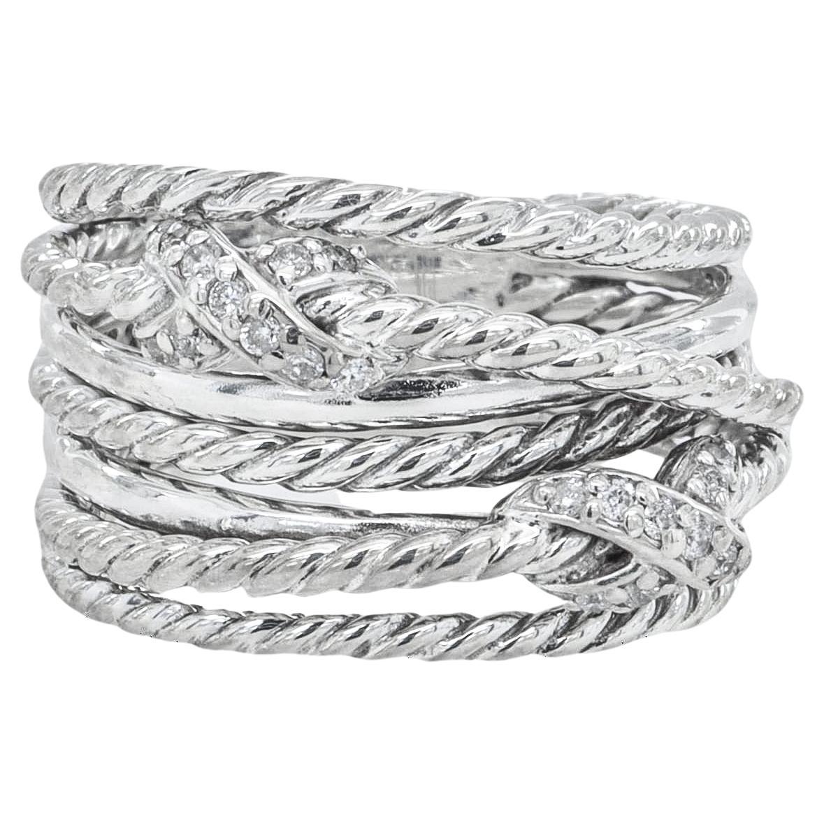 David Yurman Sterling Silver Double Crossover Pave Diamond Band Ring