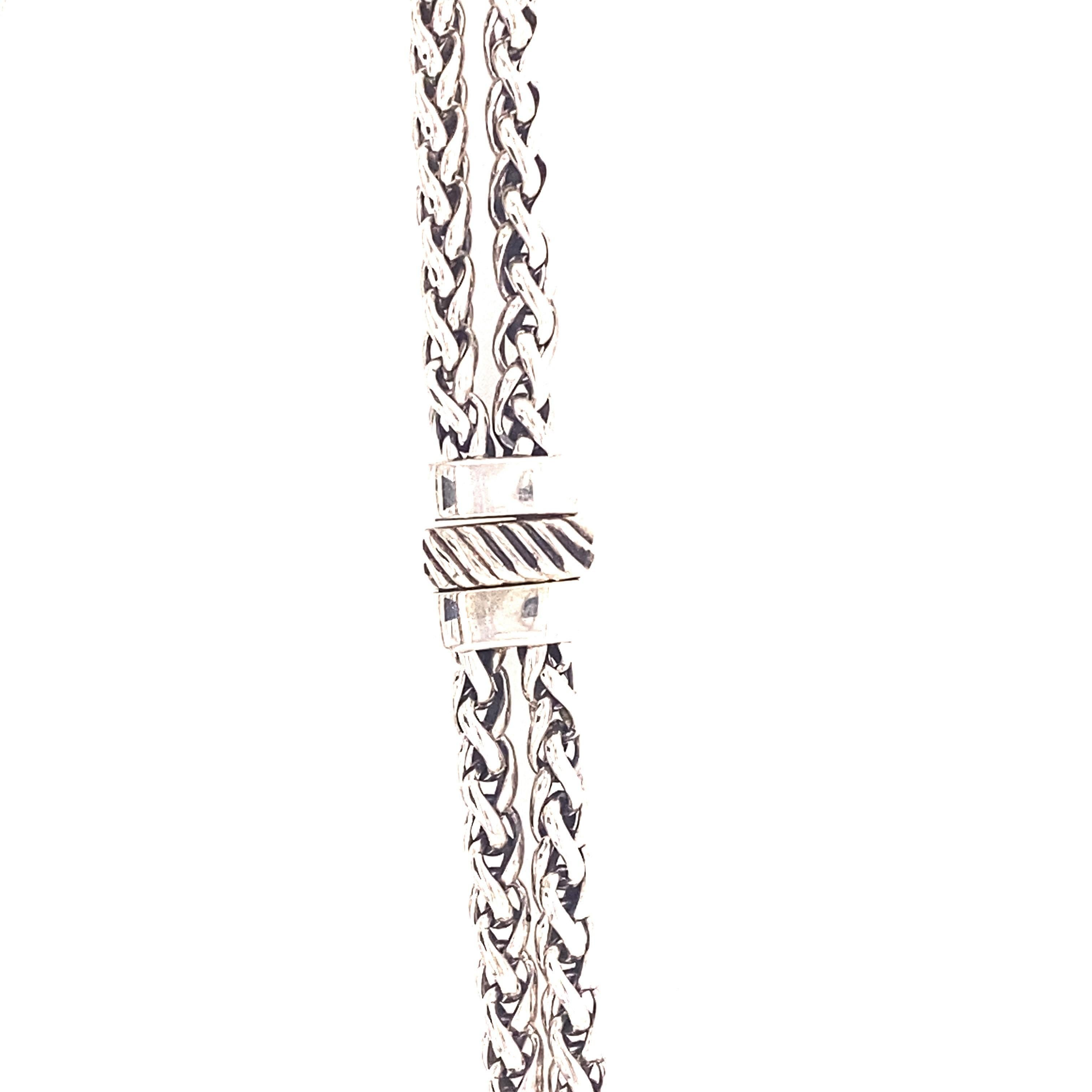 David Yurman Sterling Silver Double Wheat Chain Necklace w/ .22ctw Pave Diamonds In Good Condition In Houston, TX