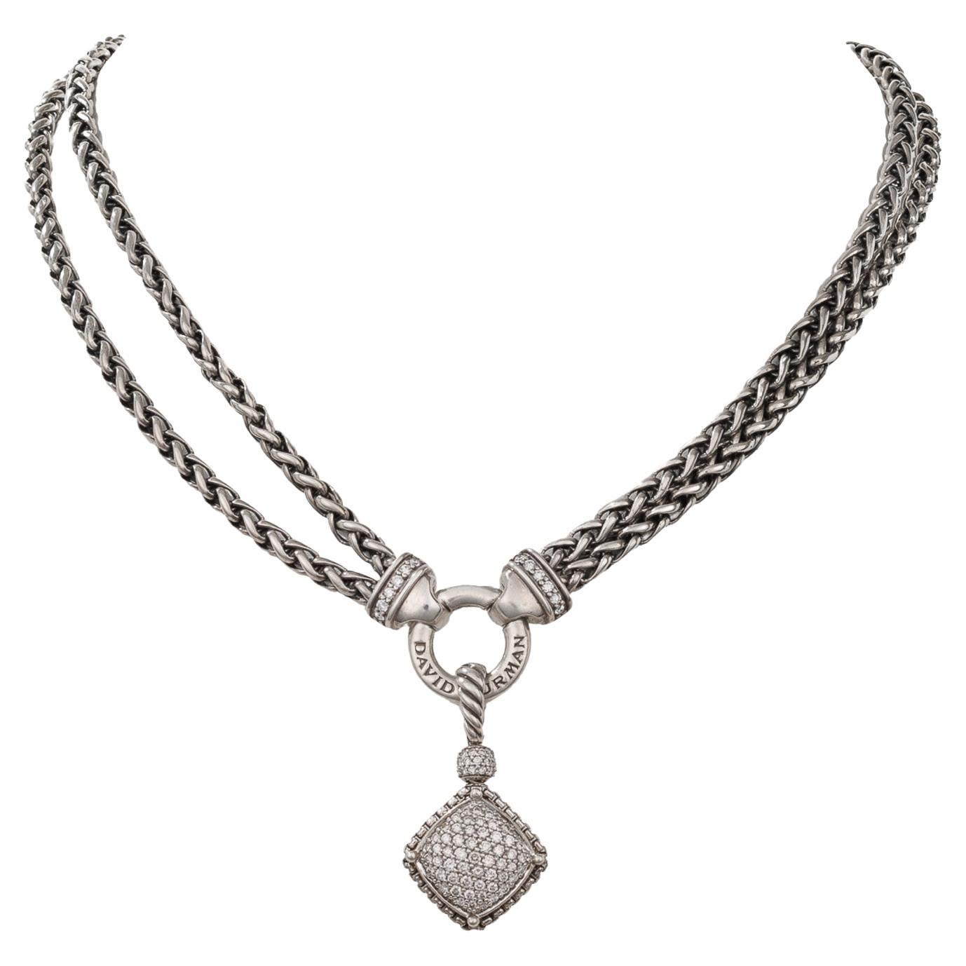 David Yurman Sterling Silver Double Wheat Chain Pendant Necklace