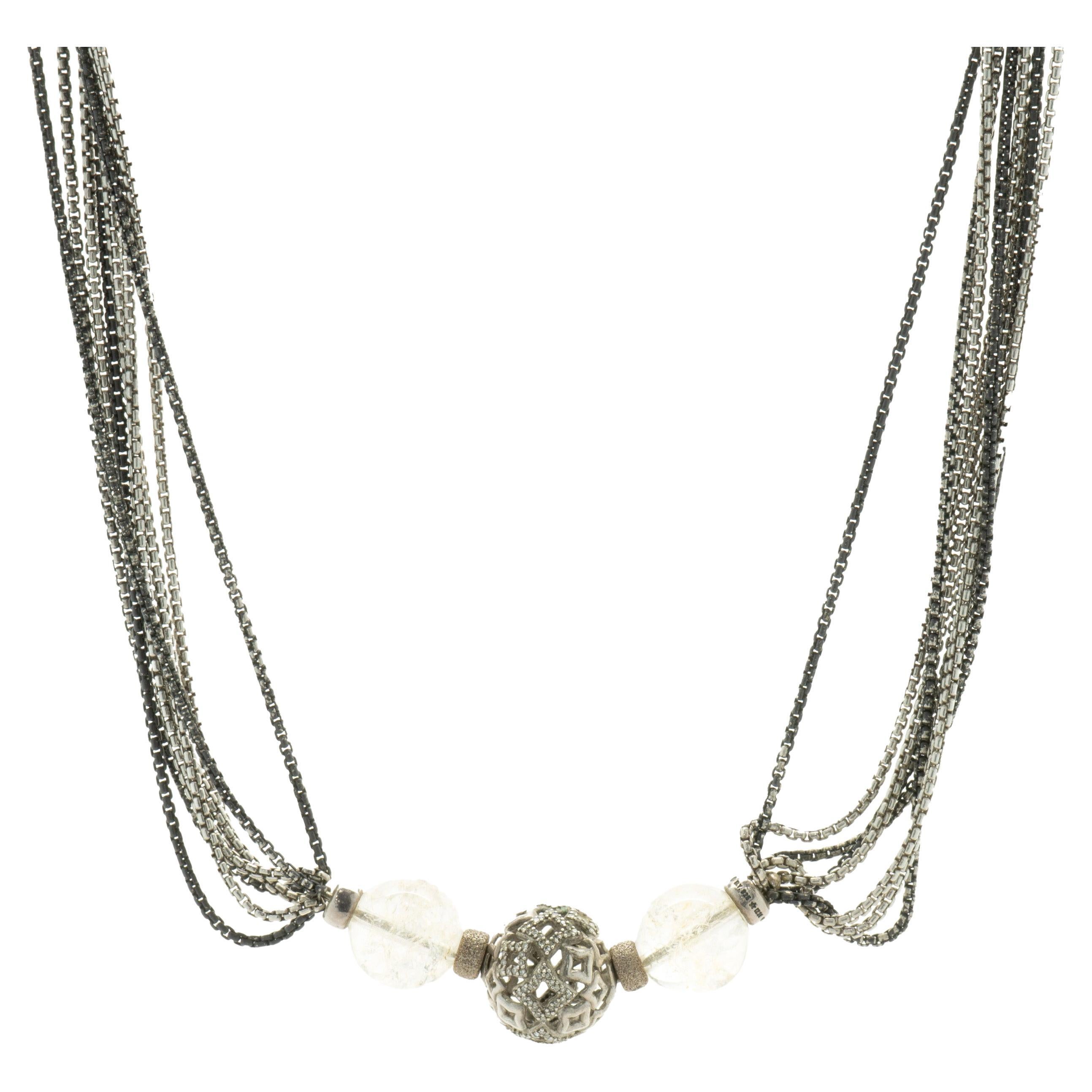 David Yurman Sterling Silver Eight Strand Diamond Quatrefoil Necklace For Sale
