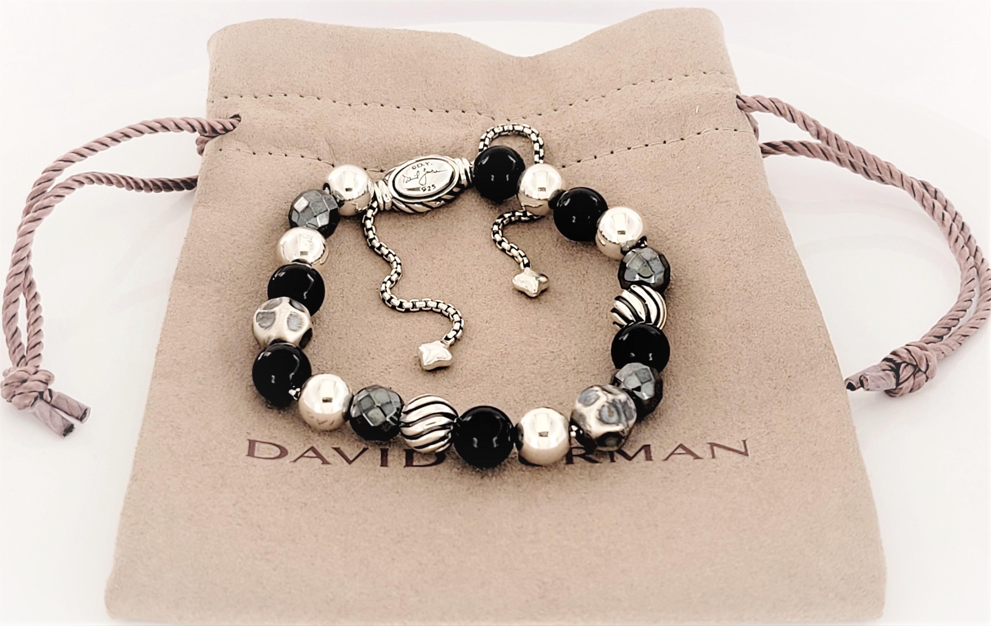 Brand David Yurman 
Beaded bracelet 8mm
Material Sterling Silver  
Bracelet adjustable 
Condition New
Weight 22.7gr 
Retail Price:$695
Comes with David Yurman pouch