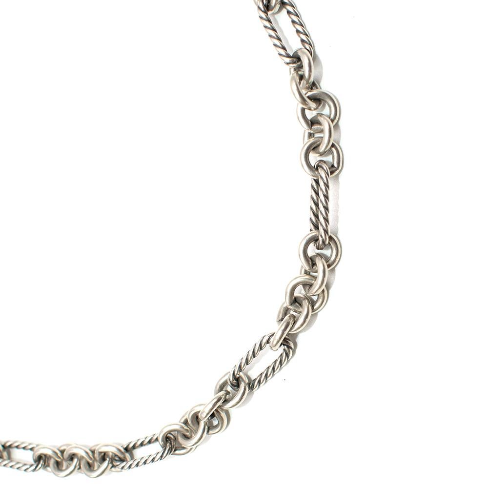 David Yurman Sterling Silver Figaro Cable Necklace In Excellent Condition In London, GB