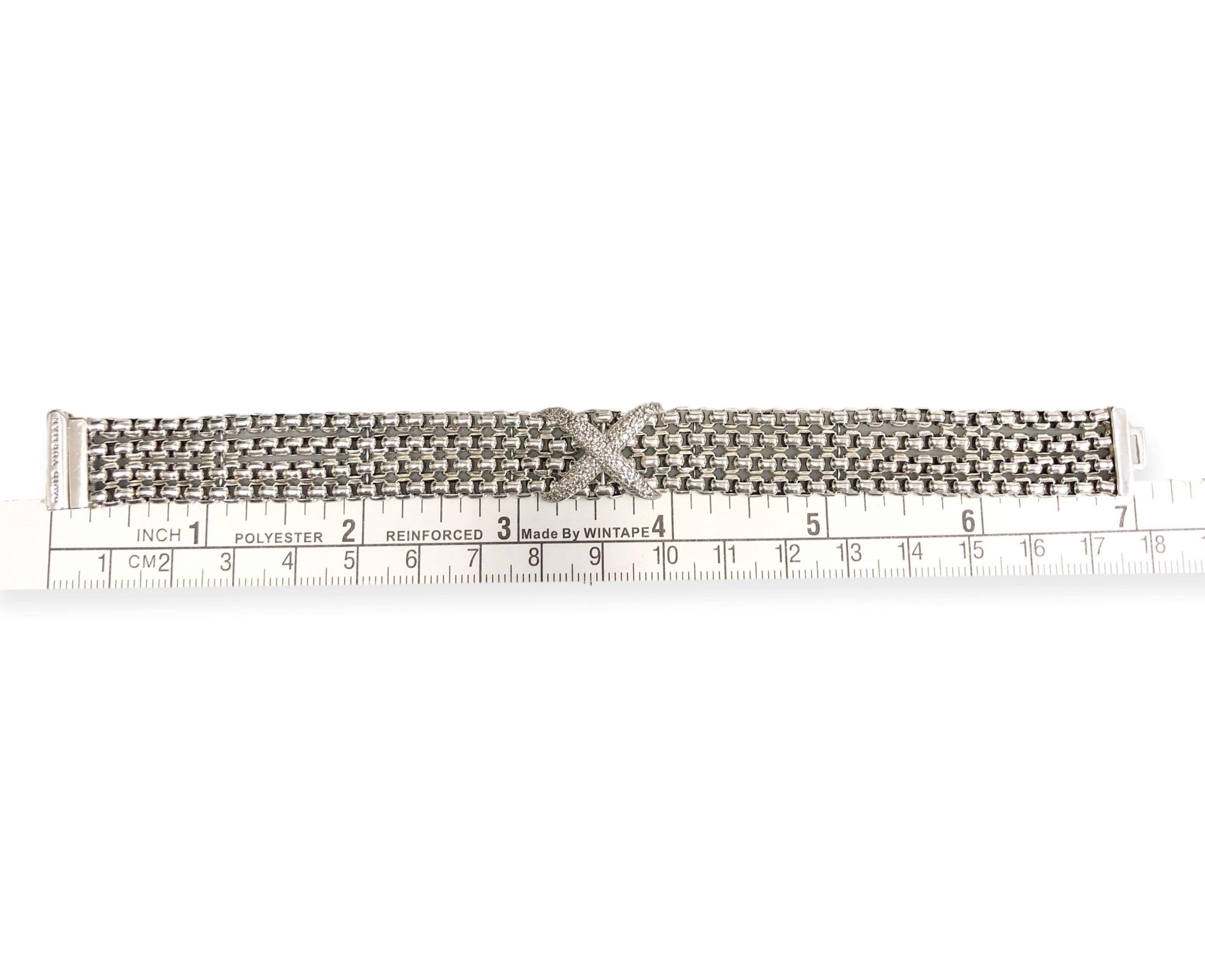 David Yurman Sterling Silver Four Row Diamond X Chain Bracelet  5