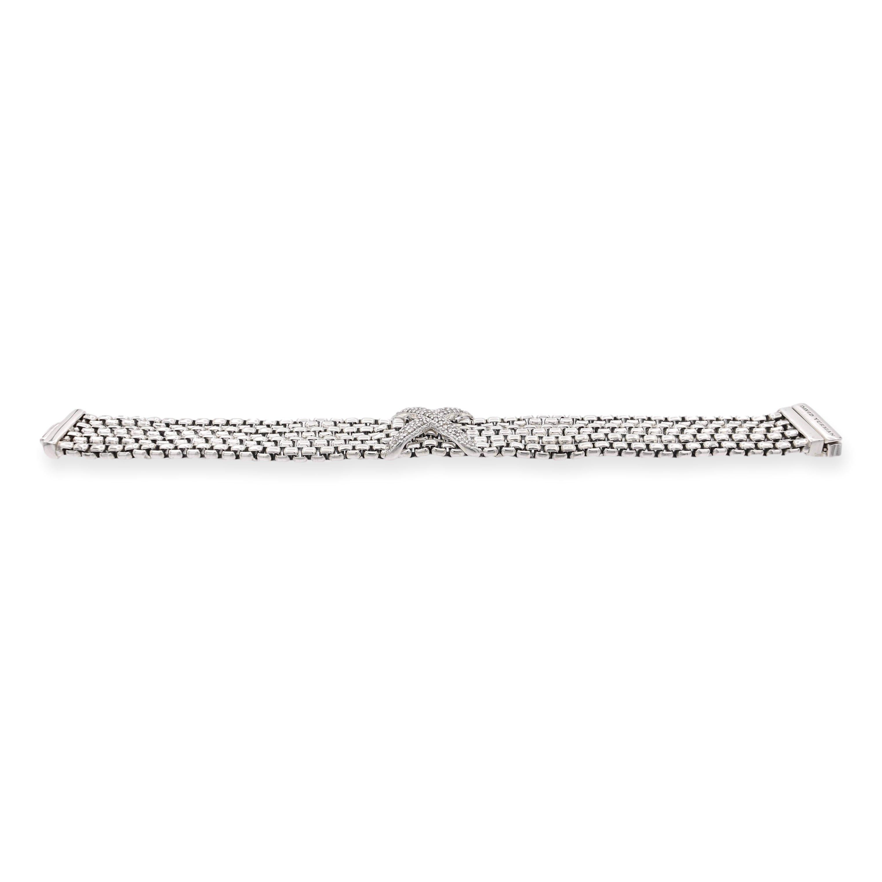 Contemporary David Yurman Sterling Silver Four Row Diamond X Chain Bracelet 