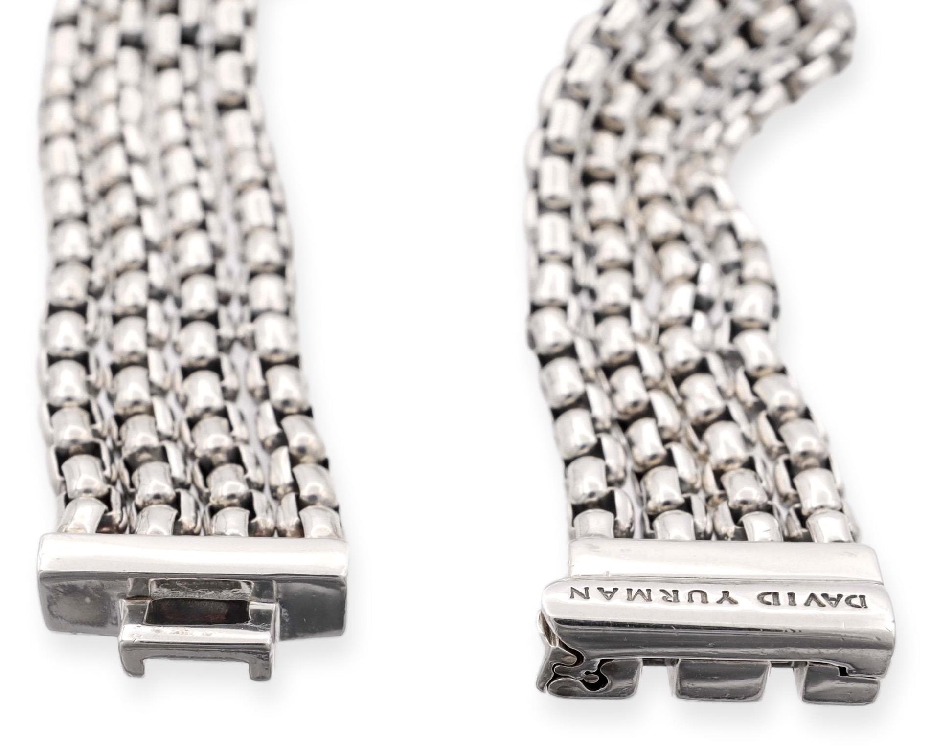 David Yurman Sterling Silver Four Row Diamond X Chain Bracelet  In Good Condition In New York, NY
