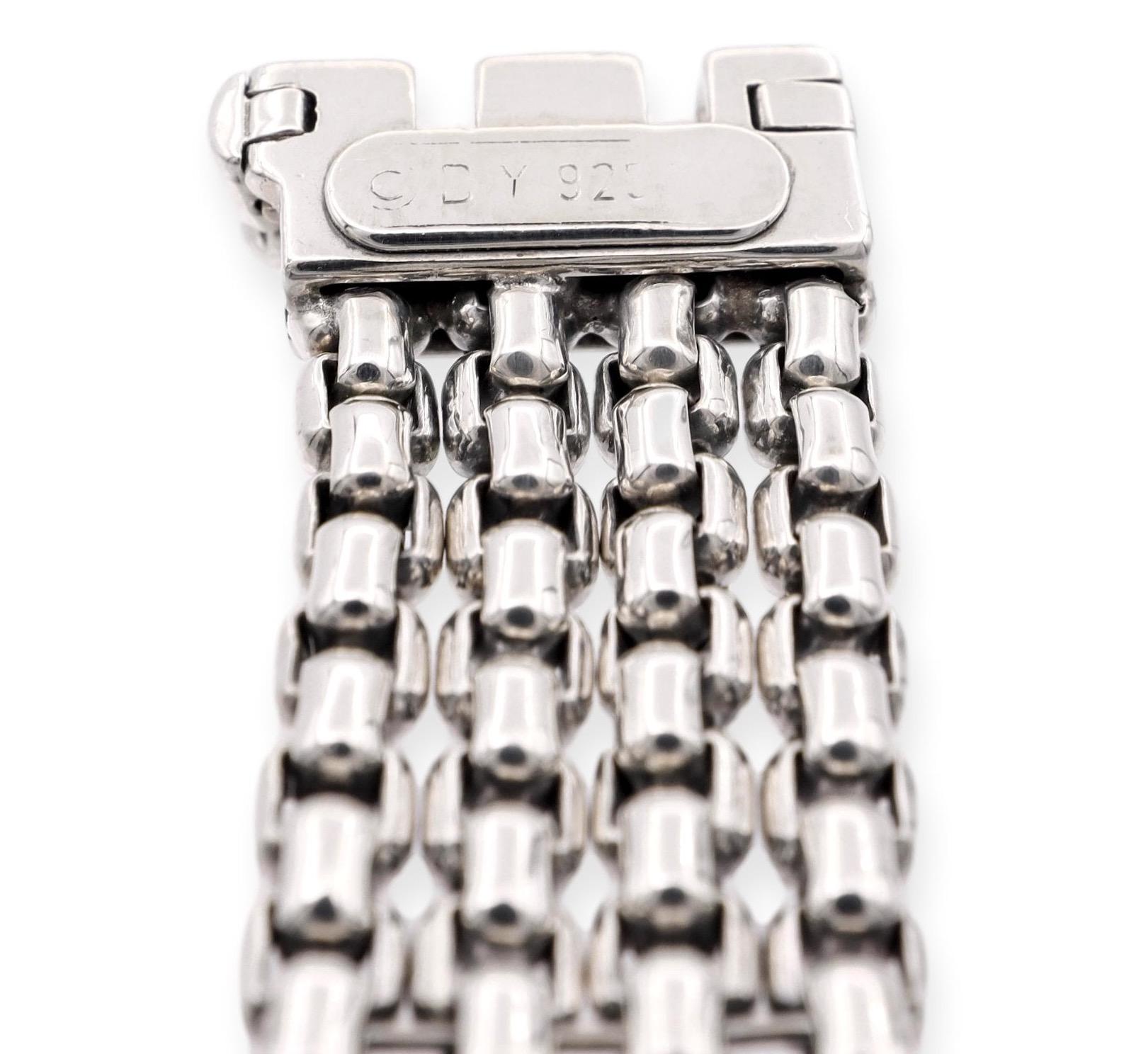 Women's David Yurman Sterling Silver Four Row Diamond X Chain Bracelet 