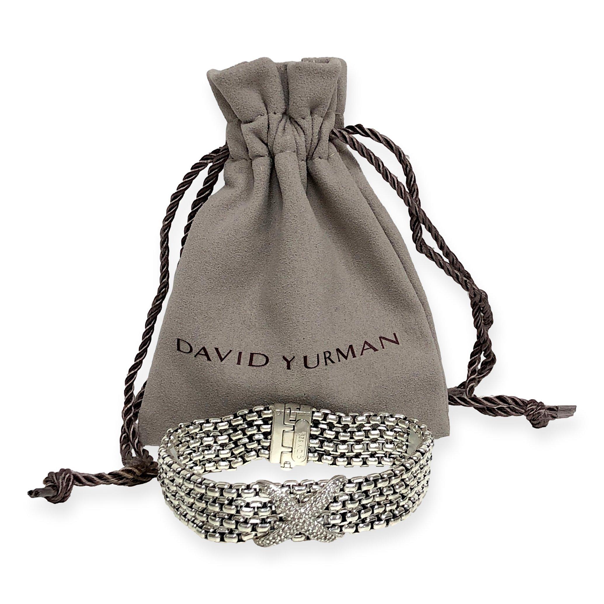 David Yurman Sterling Silver Four Row Diamond X Chain Bracelet  3