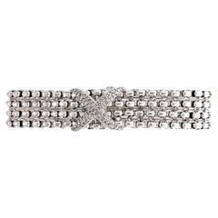 David Yurman Sterling Silver Four Row Diamond X Chain Bracelet