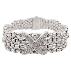 David Yurman Sterling Silver Four Row Diamond X Chain Bracelet