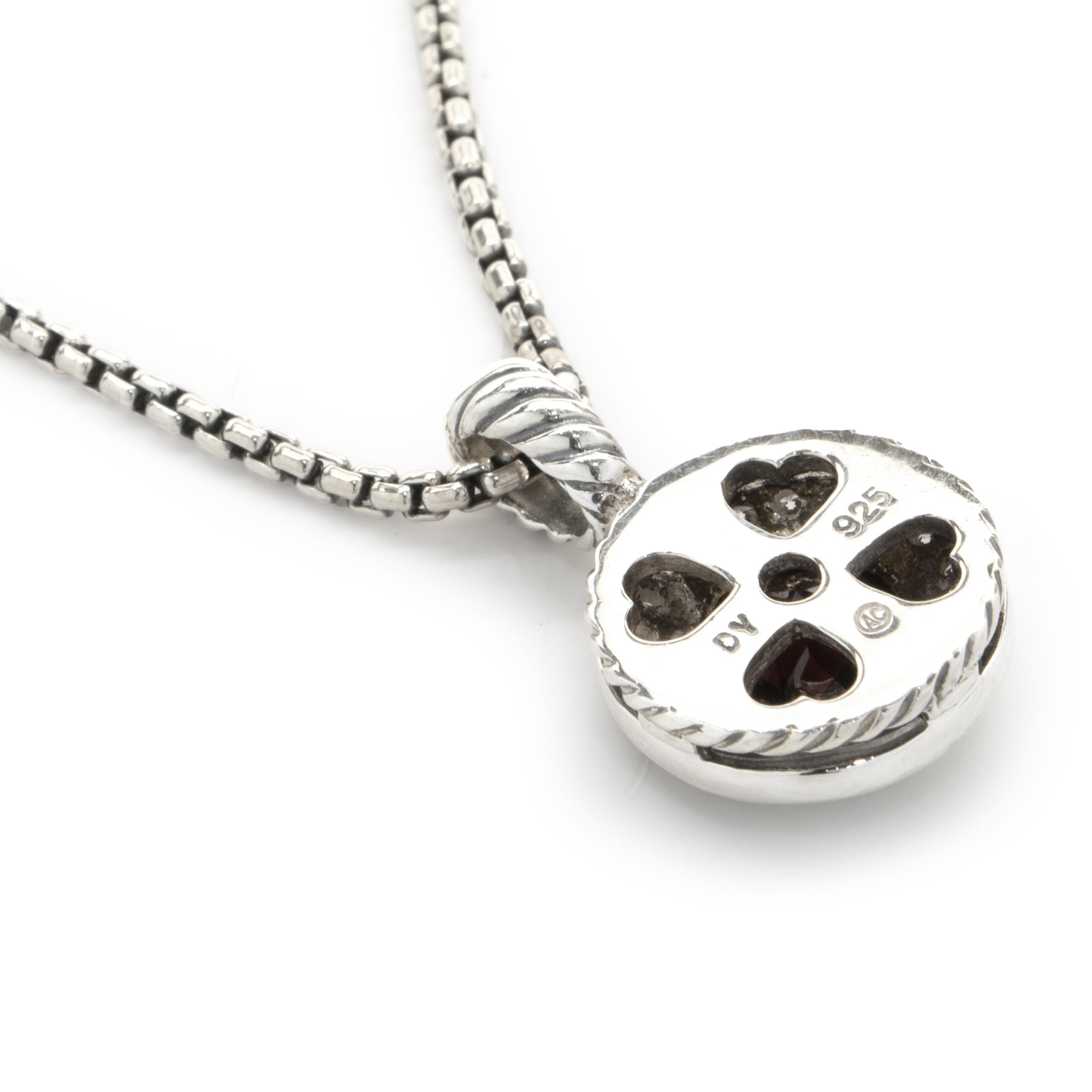 David Yurman Sterling Silver Garnet and Diamond Albion Necklace In Excellent Condition In Scottsdale, AZ