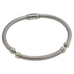 David Yurman Sterling Silver & Gold 3 Section Cable Bangle Bracelet Bracelet
