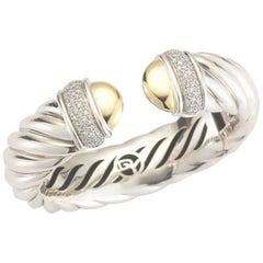 David Yurman Sterling Silver, Gold and Diamond Waverly Cable Bracelet