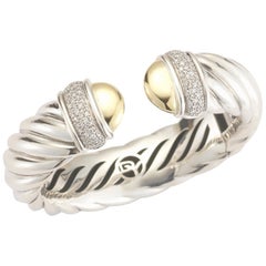 David Yurman Sterling Silver, Gold and Diamond Waverly Cable Bracelet 