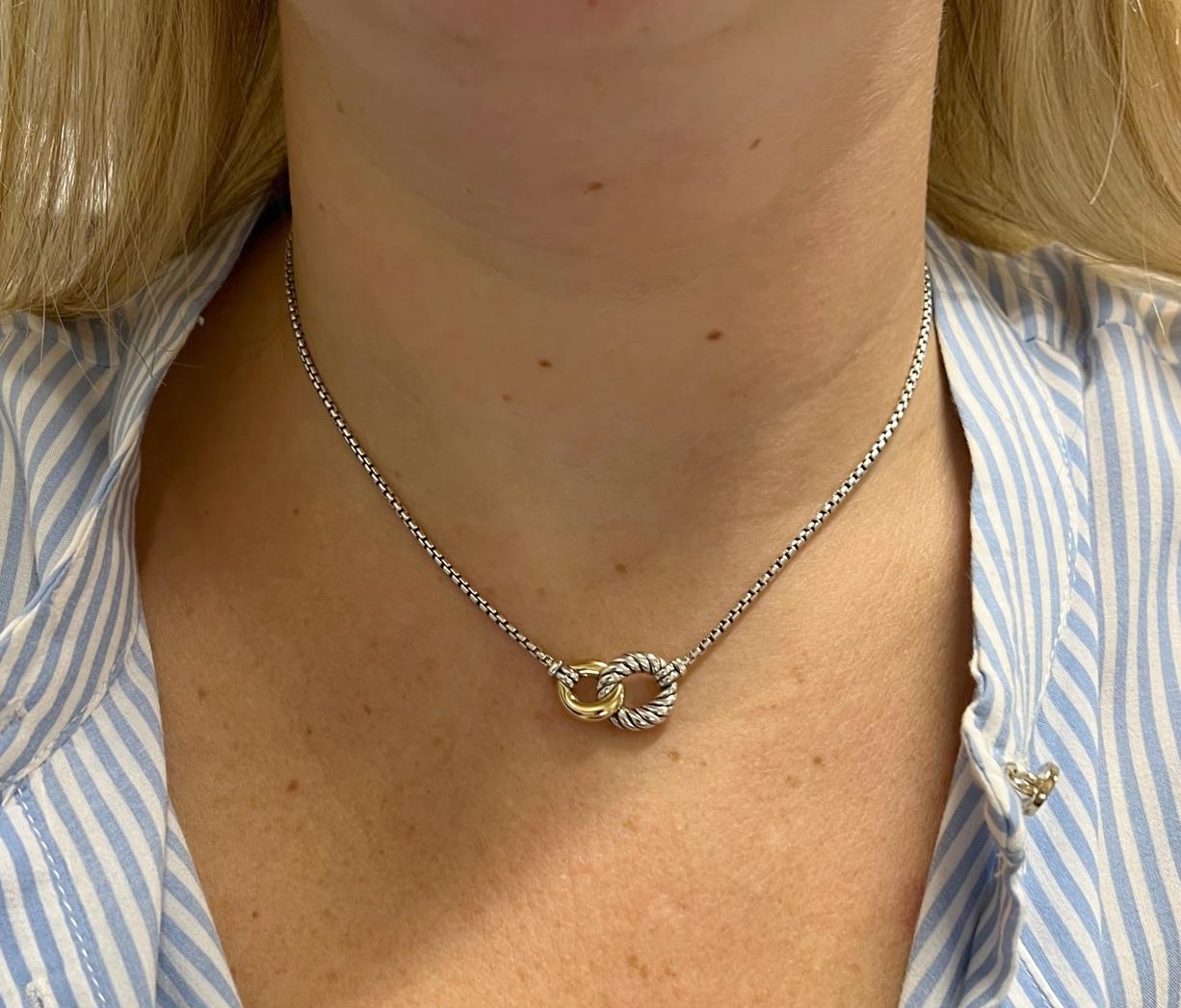 Modern David Yurman Sterling Silver & Gold Belmont Curb Link Necklace