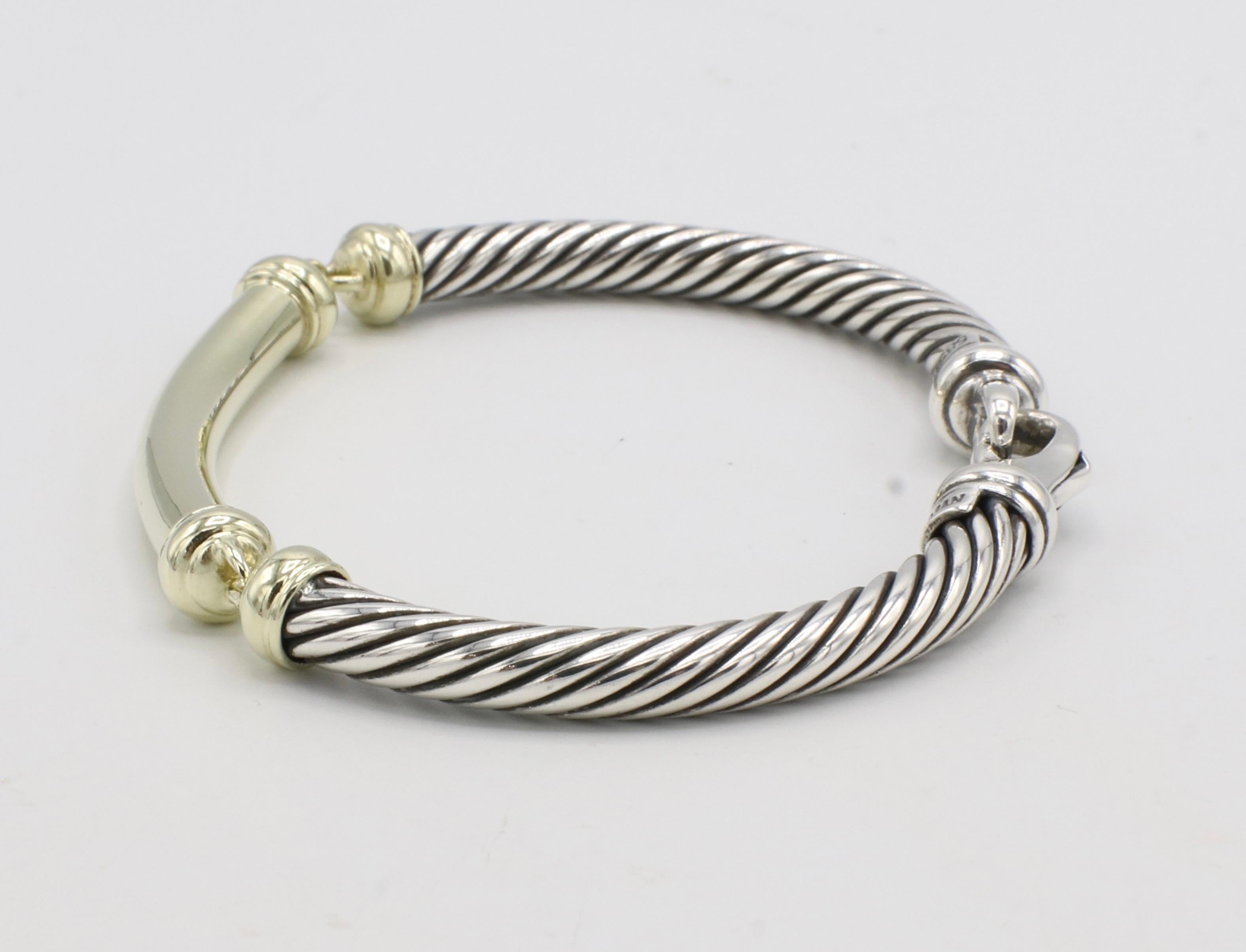David Yurman Sterling Silver & Gold Cable Bar Station Bracelet  In Excellent Condition In  Baltimore, MD